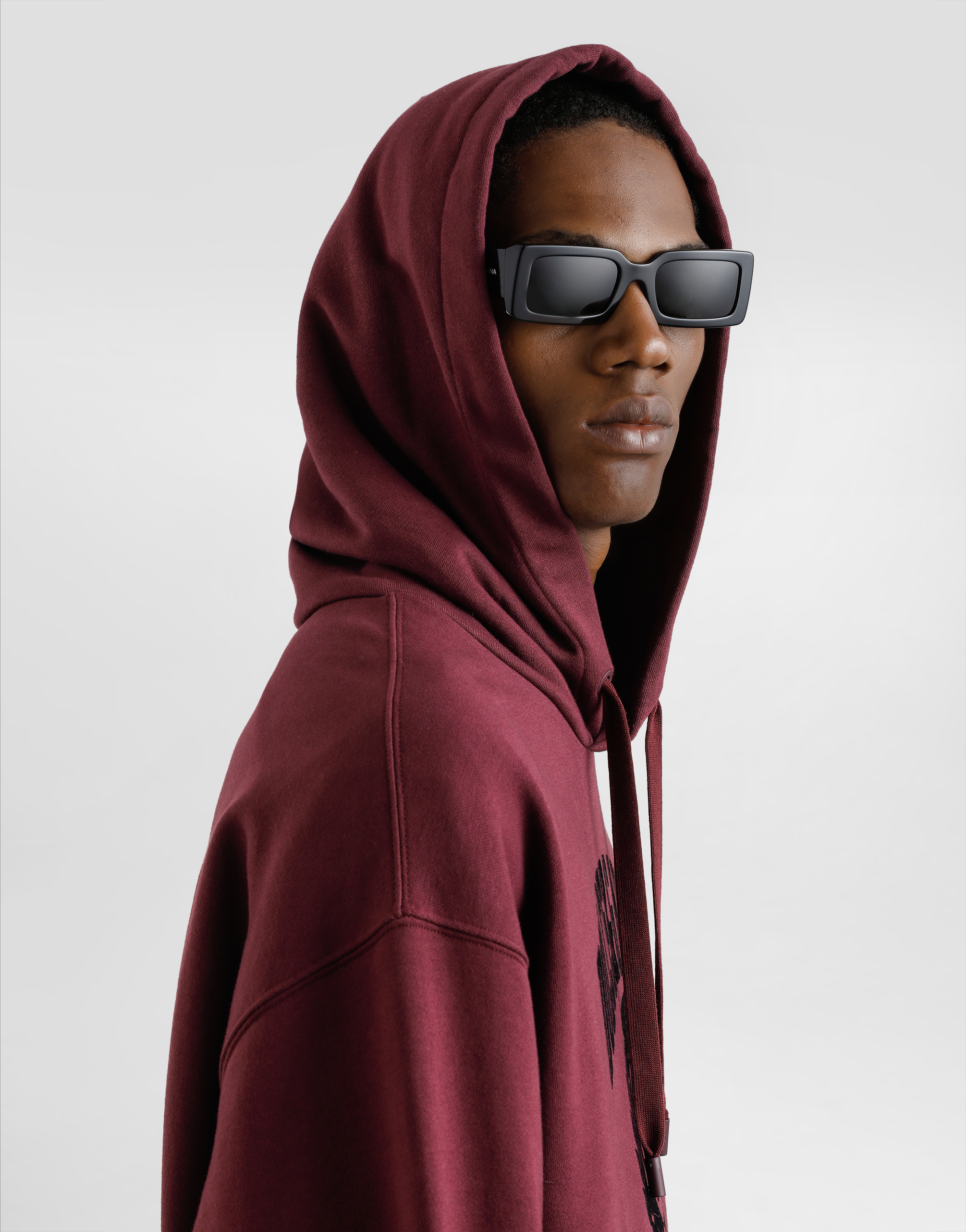 Dolce & Gabbana Cotton Hoodie With Logo In Bordeaux