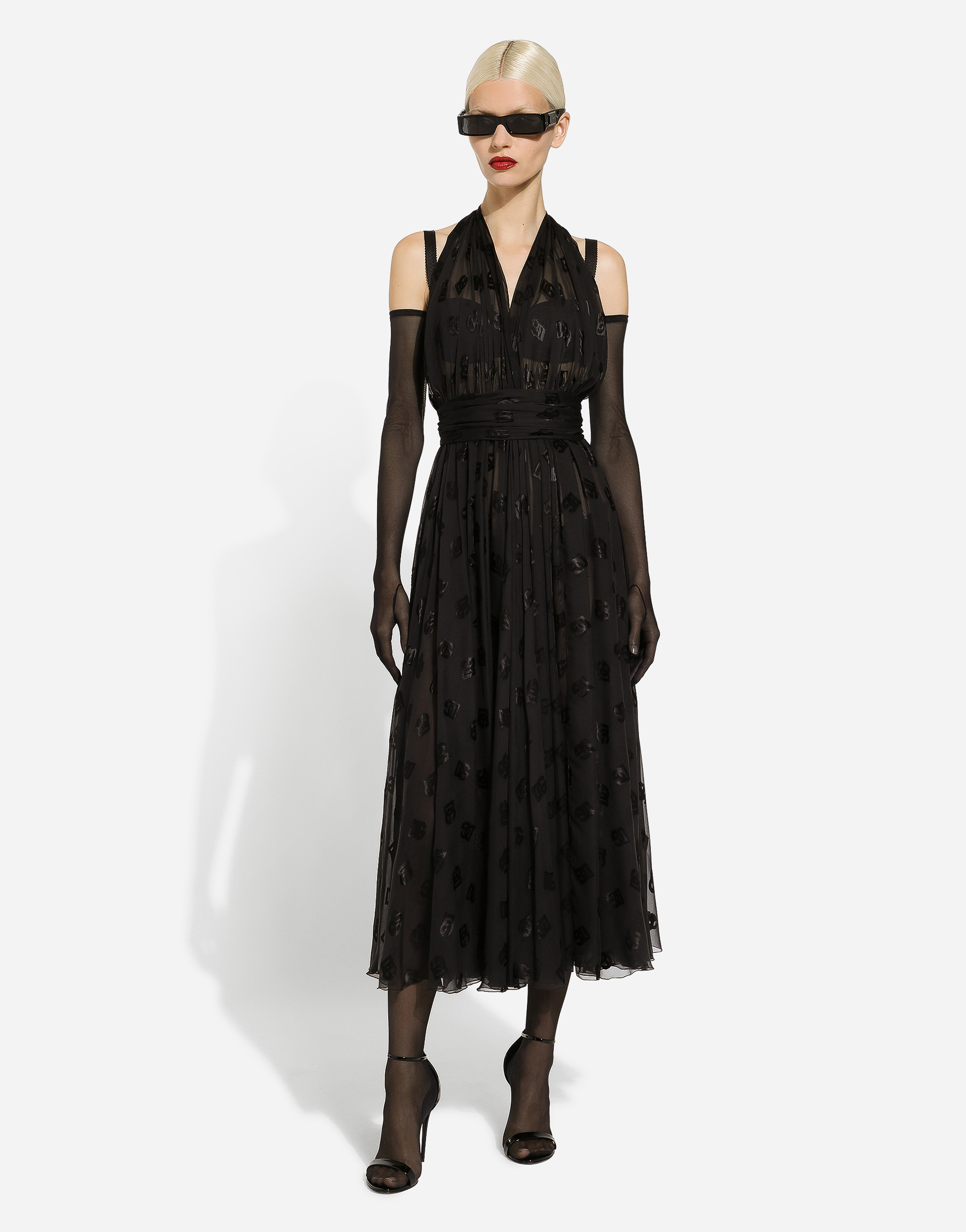 Dolce & Gabbana Dévoré Satin Calf-length Dress In Black
