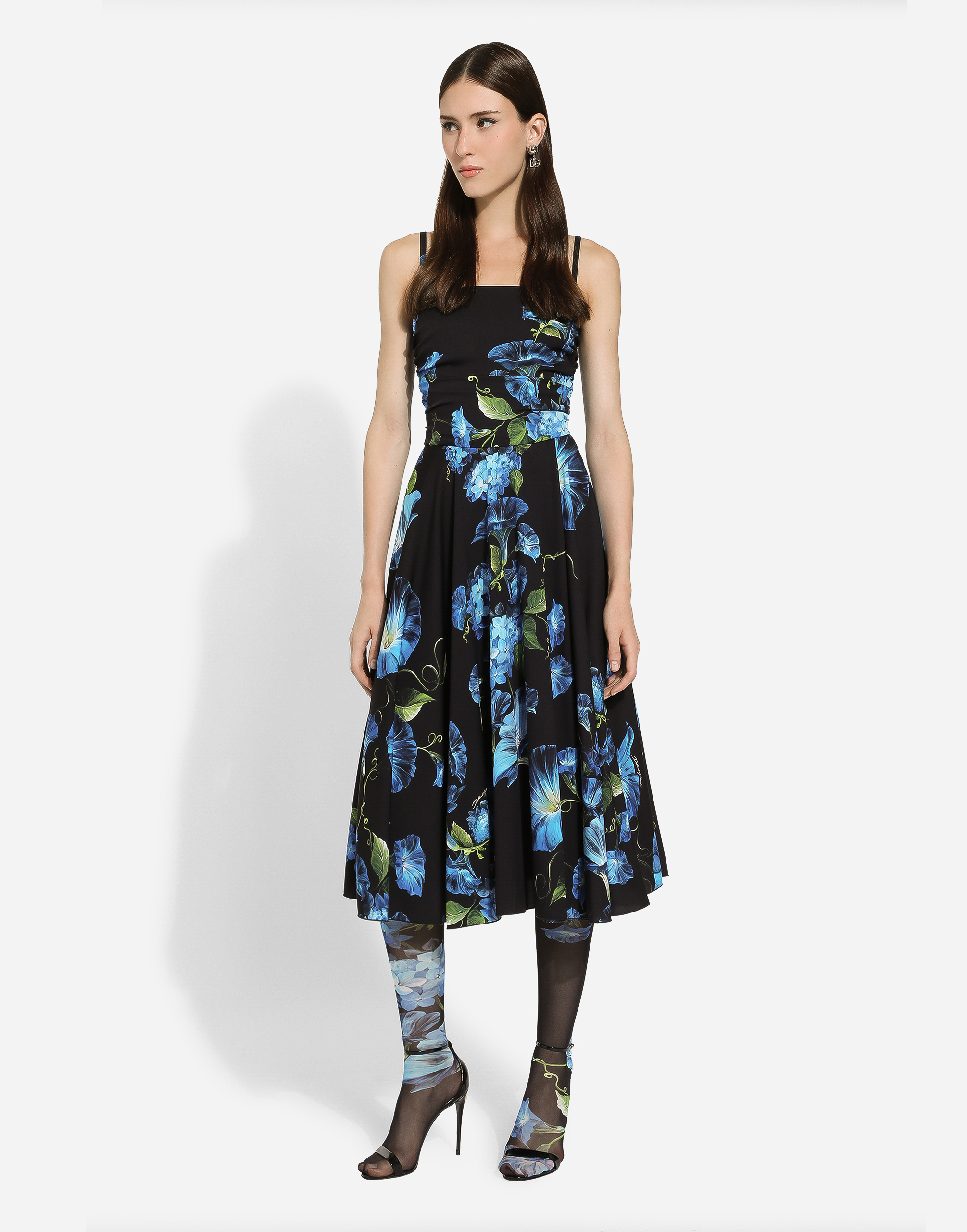 Shop Dolce & Gabbana Strapless Charmeuse Dress With Bluebell Print