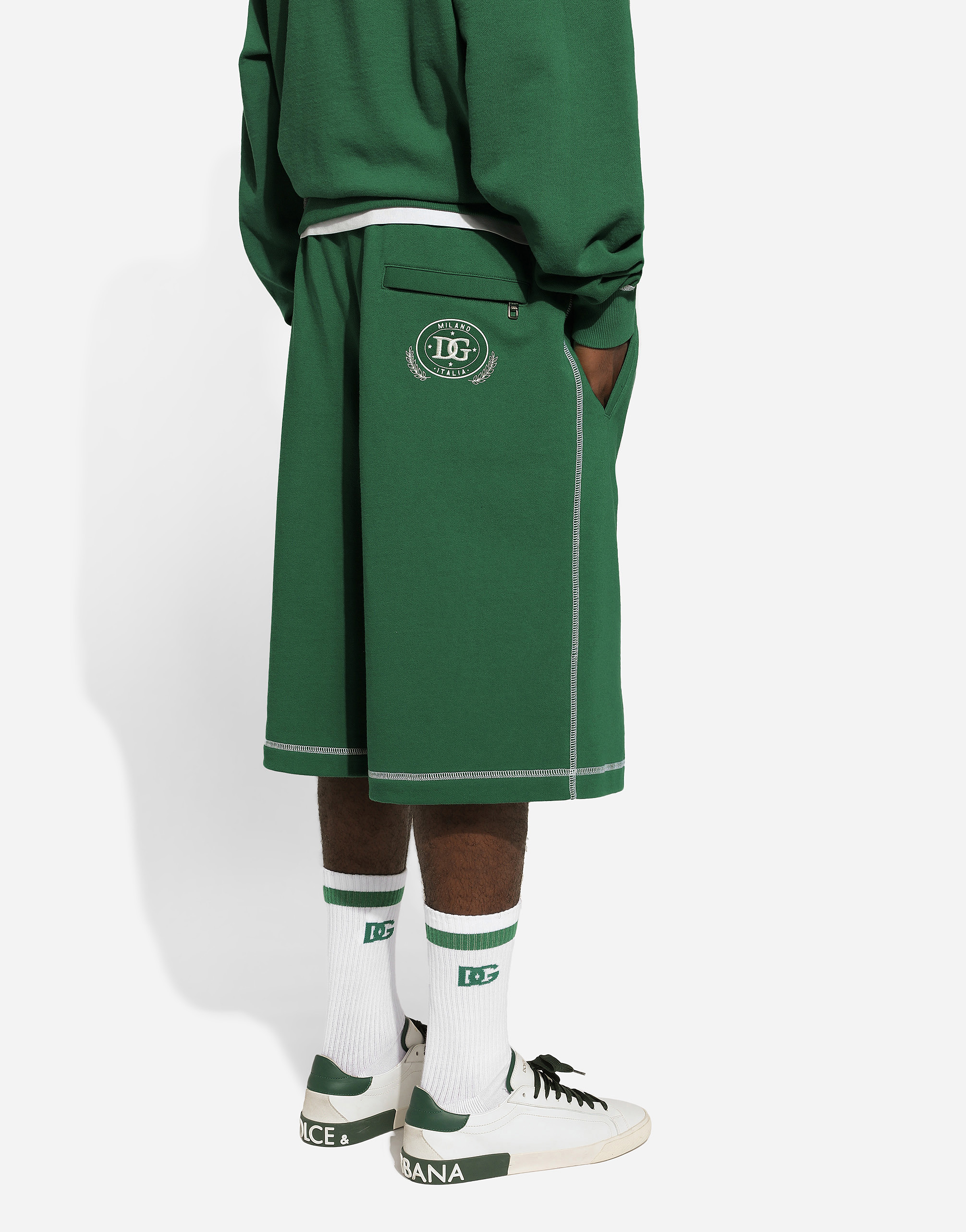 Dolce & Gabbana Logo-embroidered Jersey Track Shorts In グリーン