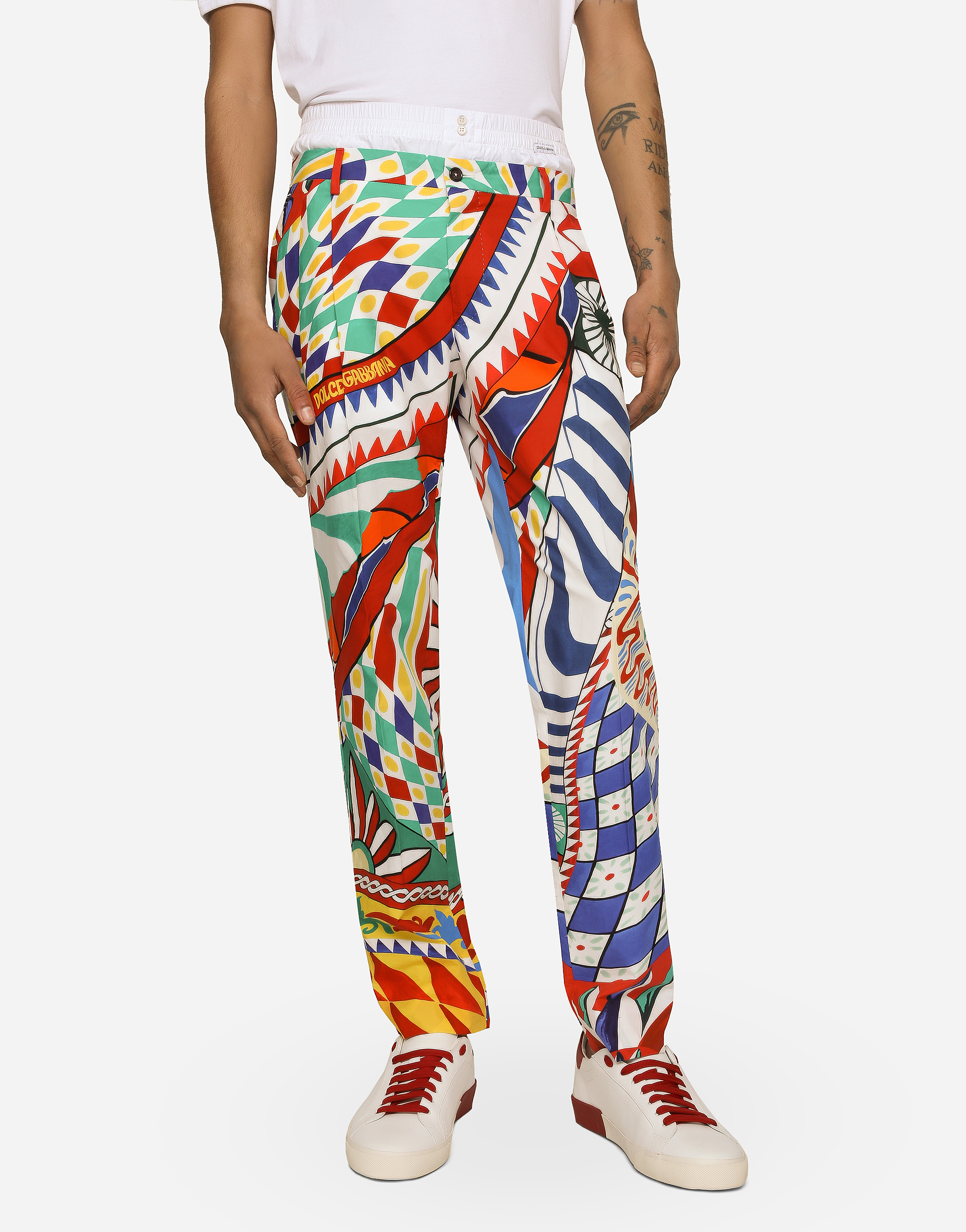 DOLCE & GABBANA CARRETTO-PRINT POPLIN PANTS