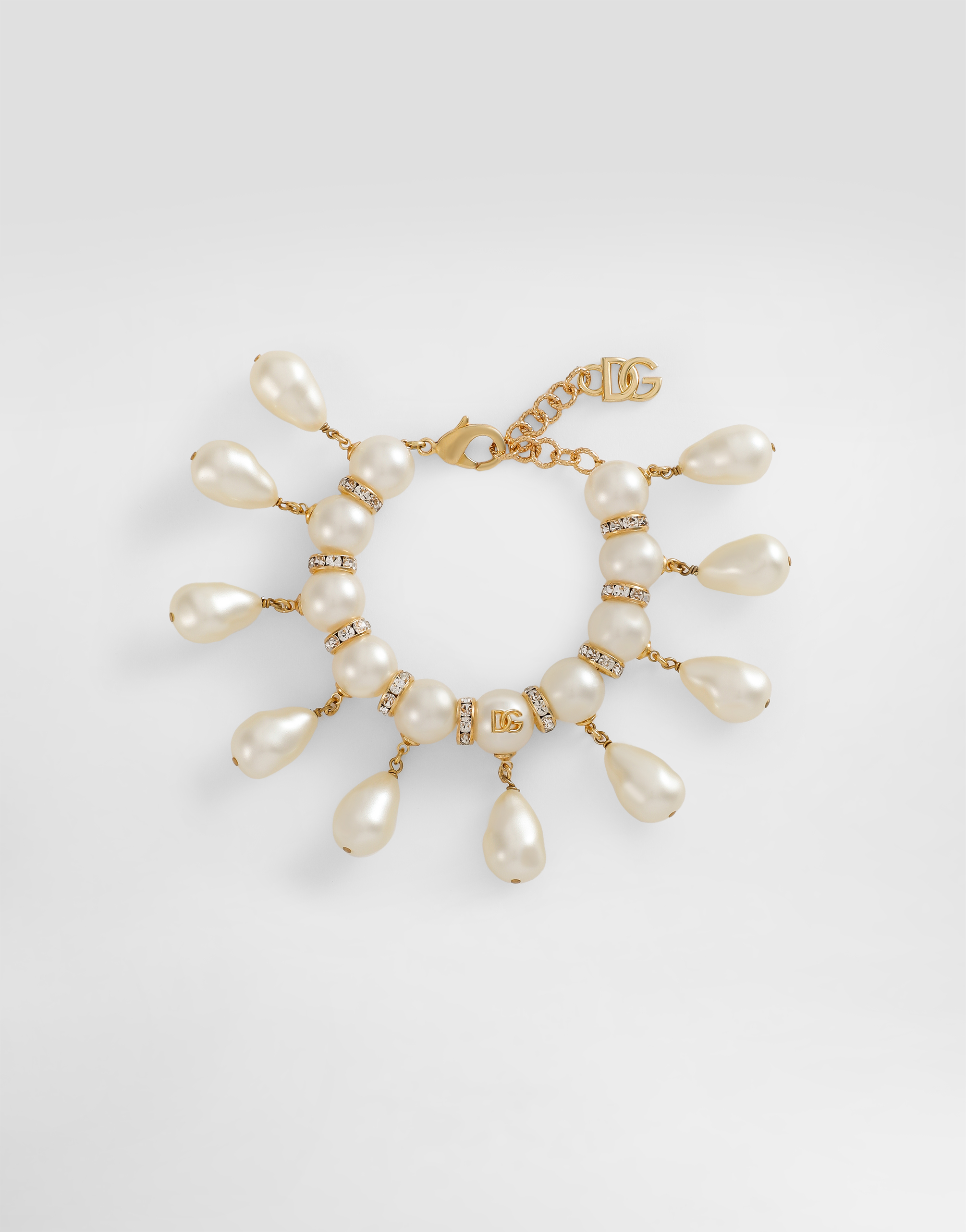 Dolce & Gabbana Bracelet With Spheres, Teardrop Accents And Dg Logo - Woman Bijoux White Metal Onesize