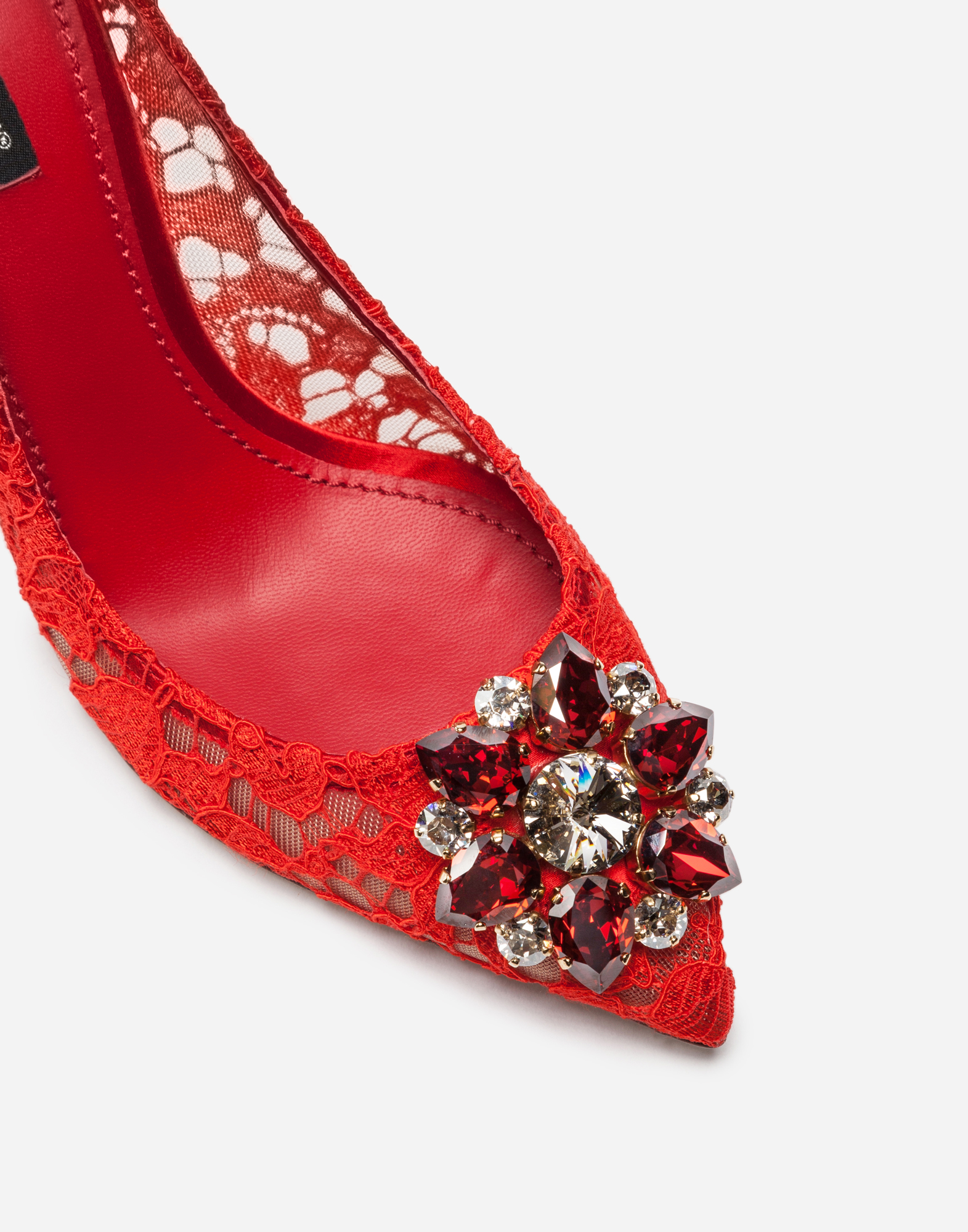  Dolce & Gabbana Pump In Taormina Lace With Crystals - Femme Escarpins Et Slingbacks Rouge Dentelle 37 
