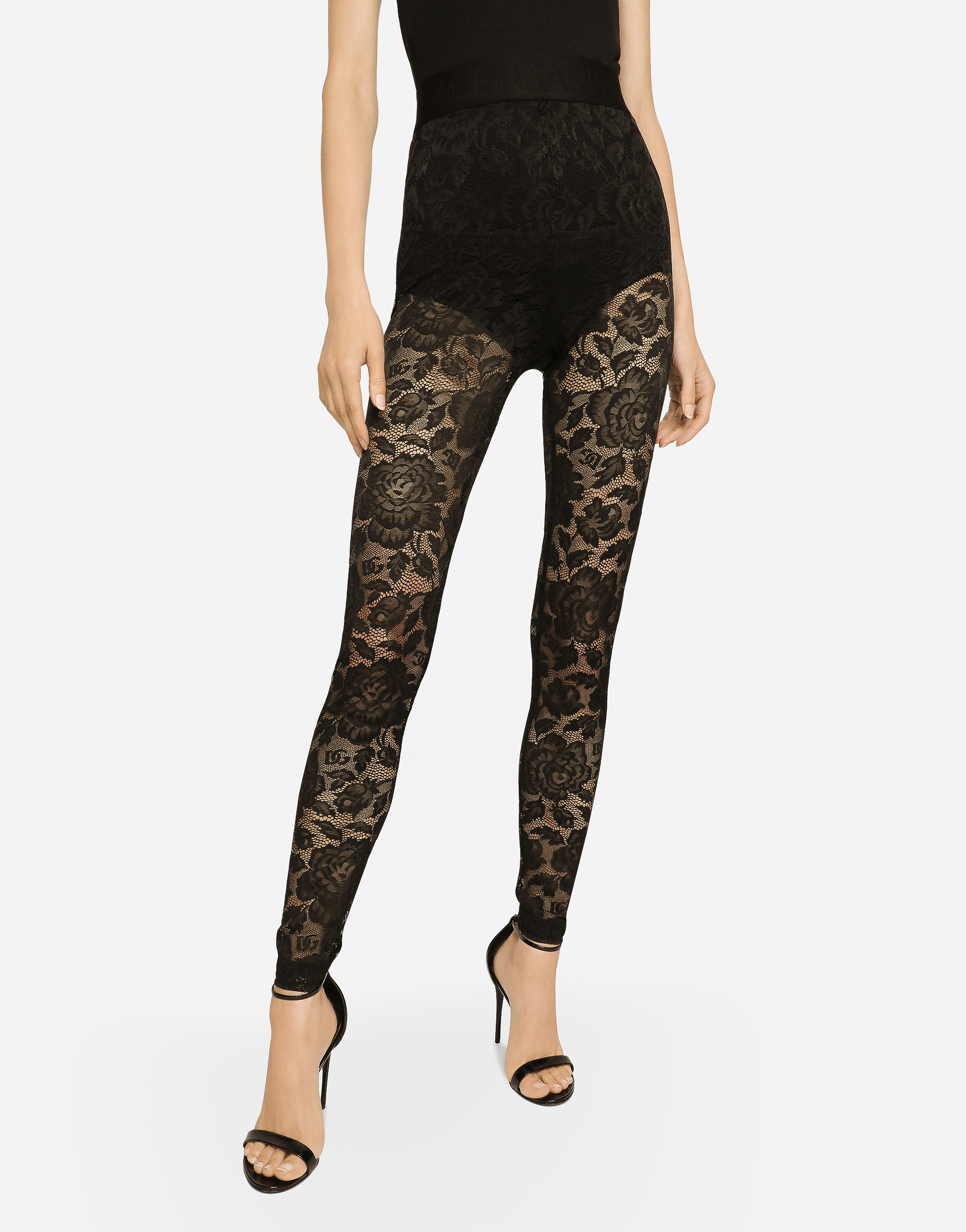 Floral lace-stitch leggings