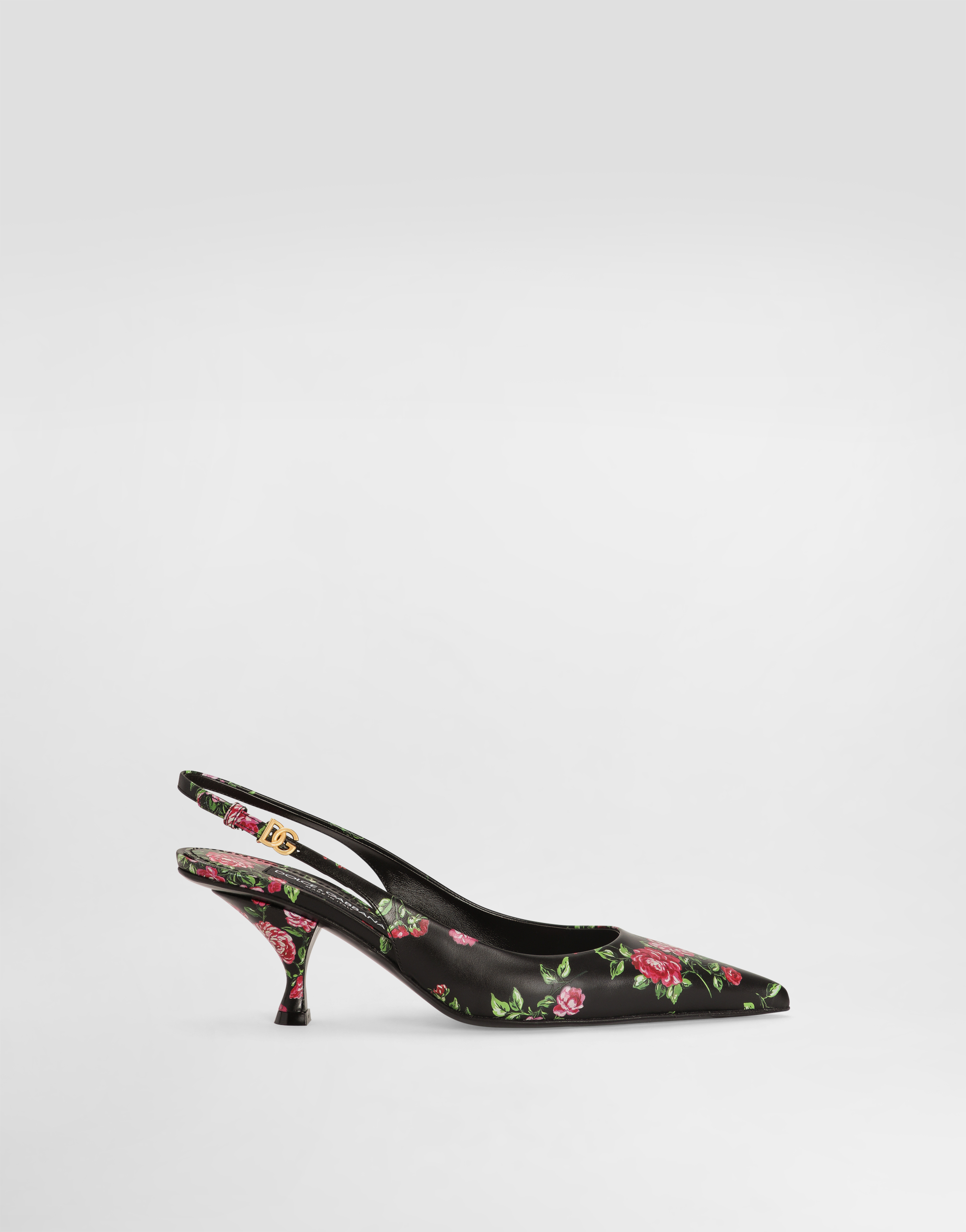 Dolce & Gabbana Lollo Calfskin Slingback With Rose Print In Multi