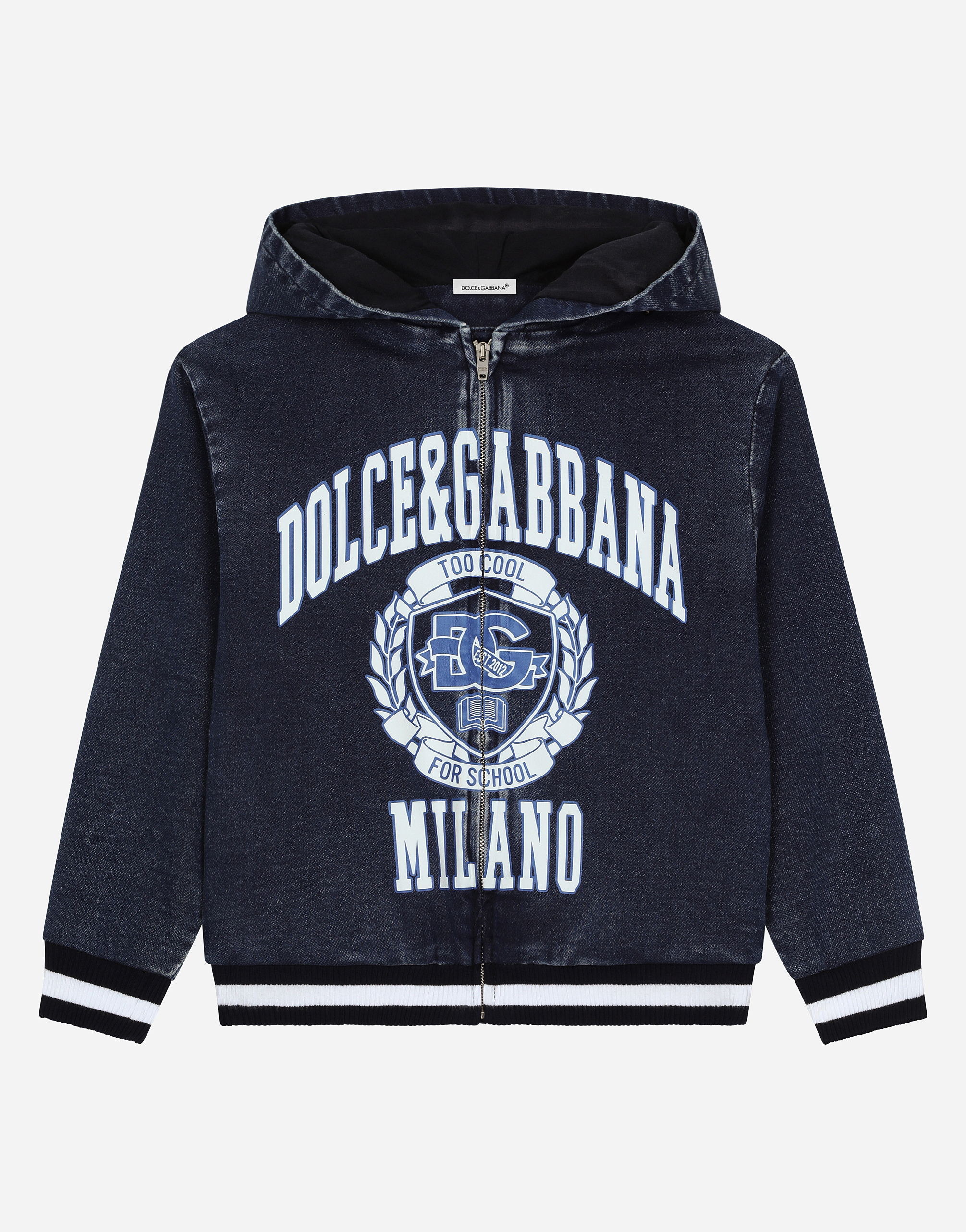Denim-look jersey hoodie with Dolce&Gabbana logo