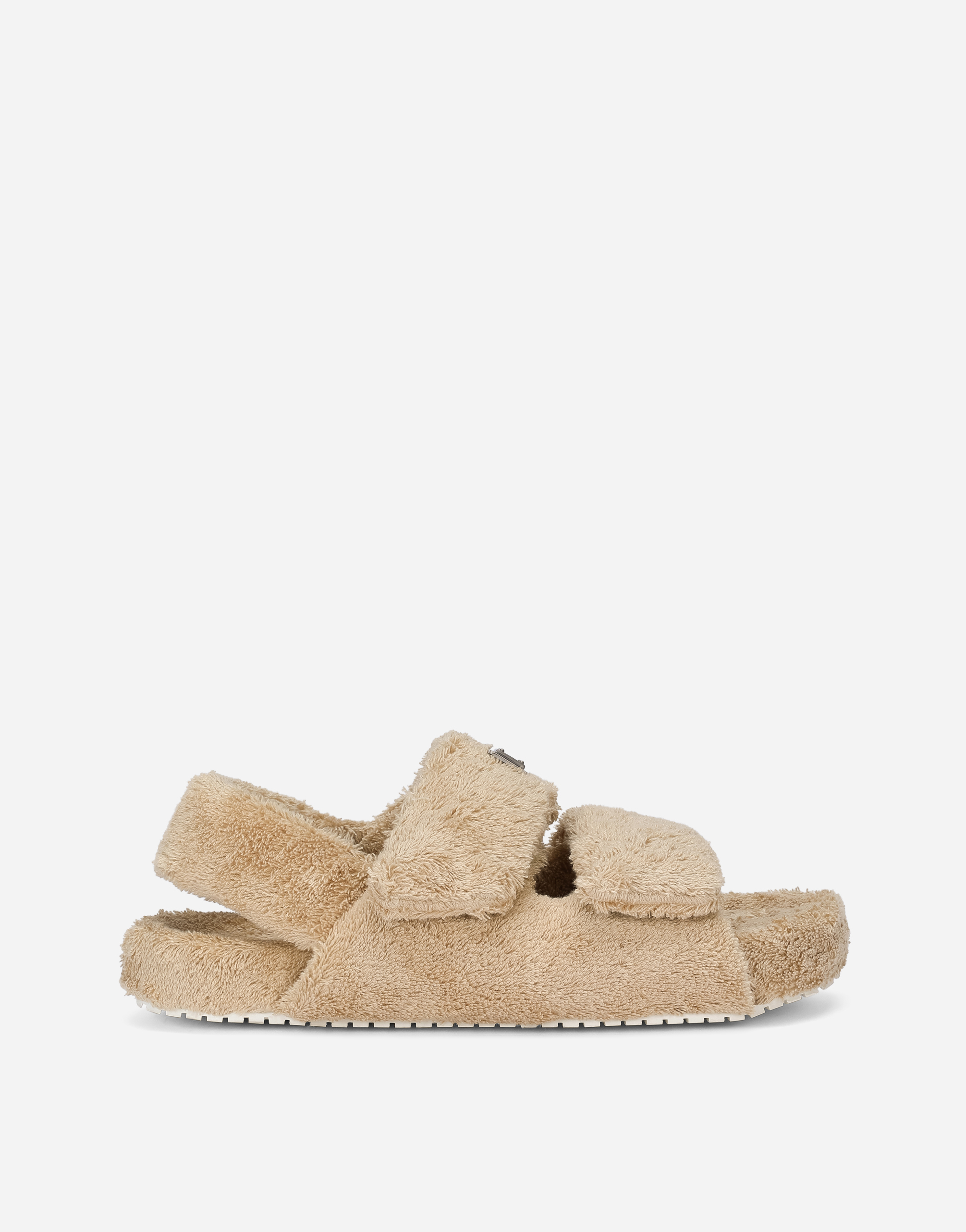 Dolce & Gabbana Terrycloth Sandals With Logo Tag In Beige