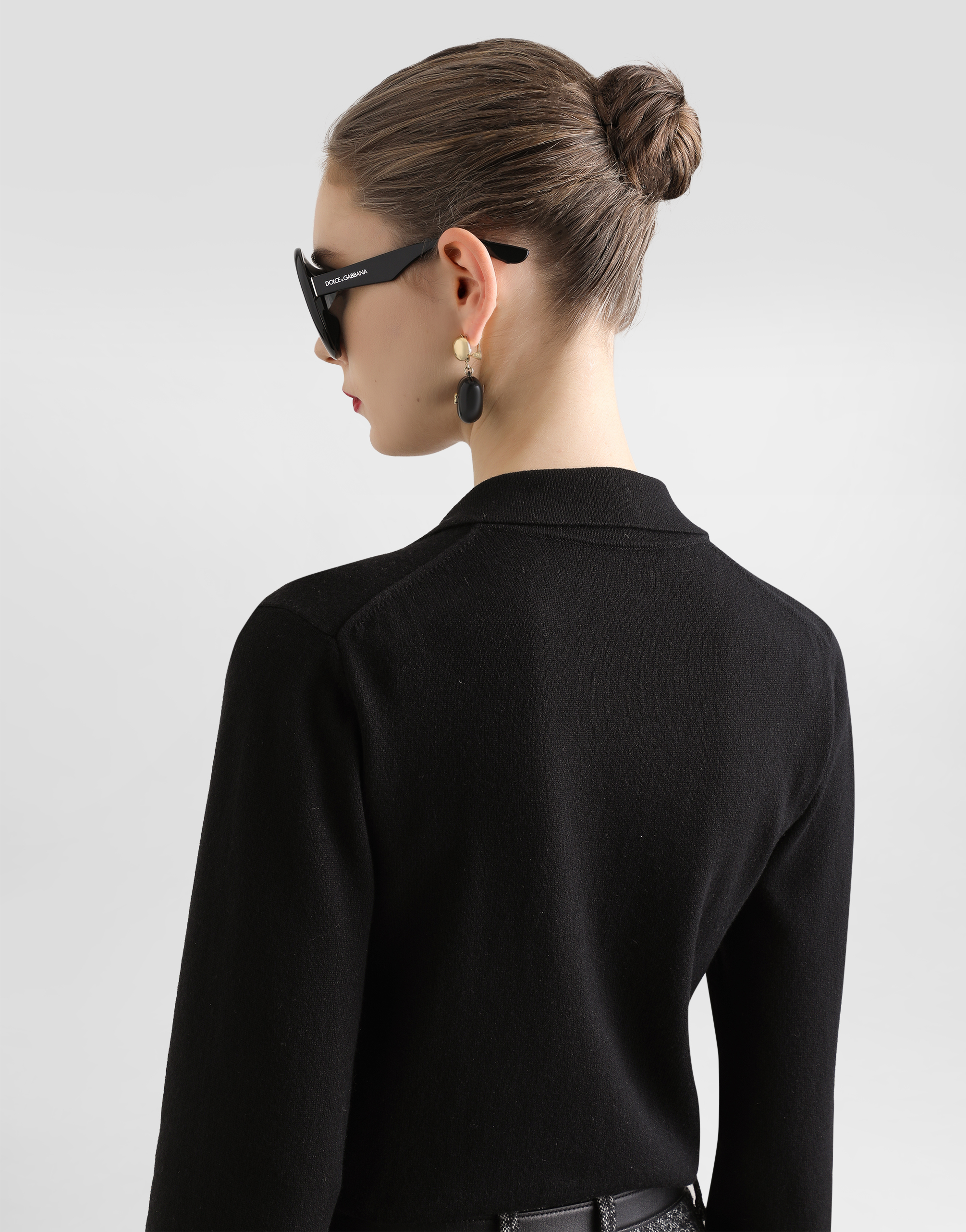 Dolce & Gabbana Collared Neck Long Sleeves Ribbed Hem In Black