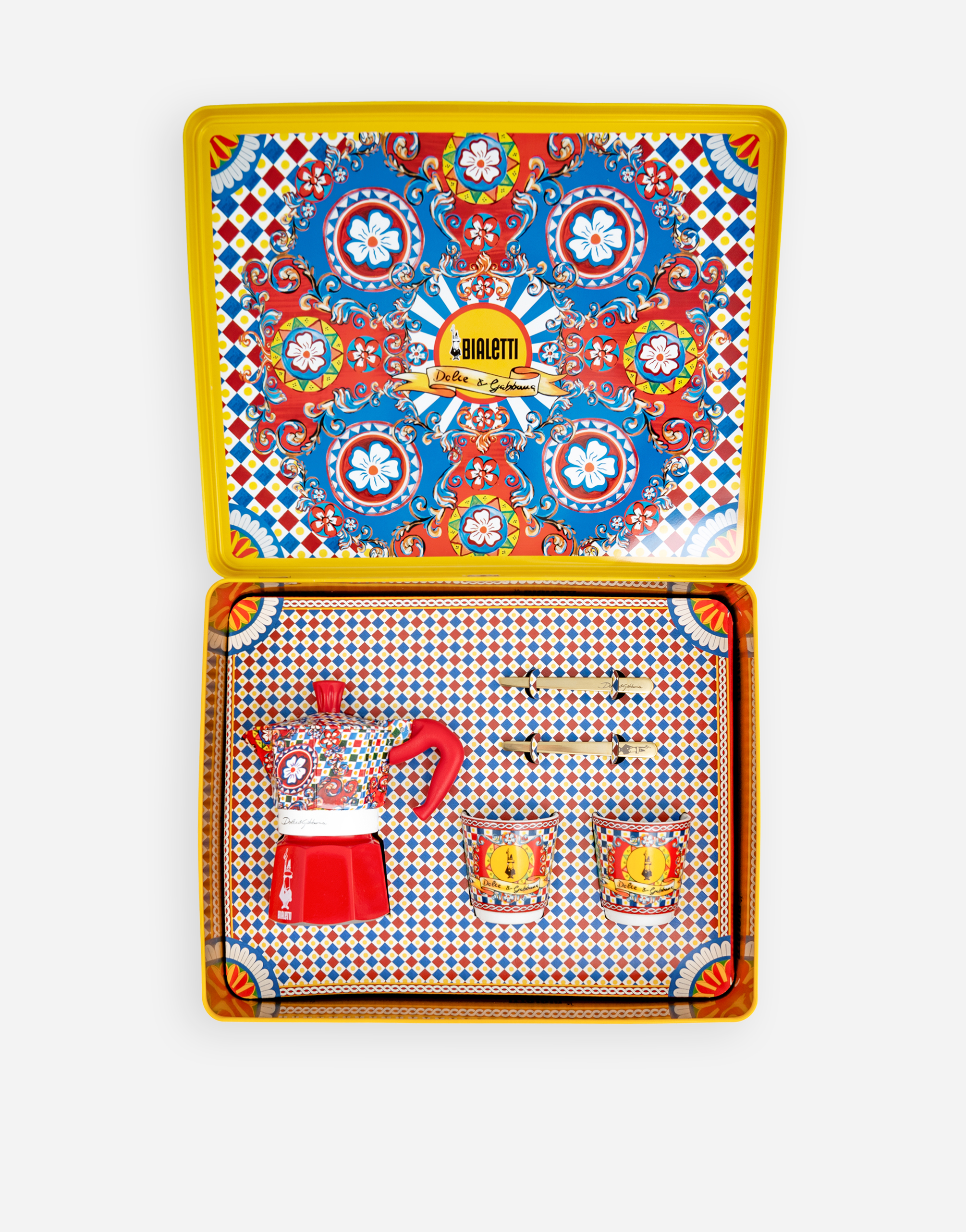 DOLCE&GABBANA ドルガバ スタッツ レザーヌバック ベスト BOX MOKA SMALL + 2 PORCELAIN CUPS & 2 GOLDEN STIRRERS BIALETTI