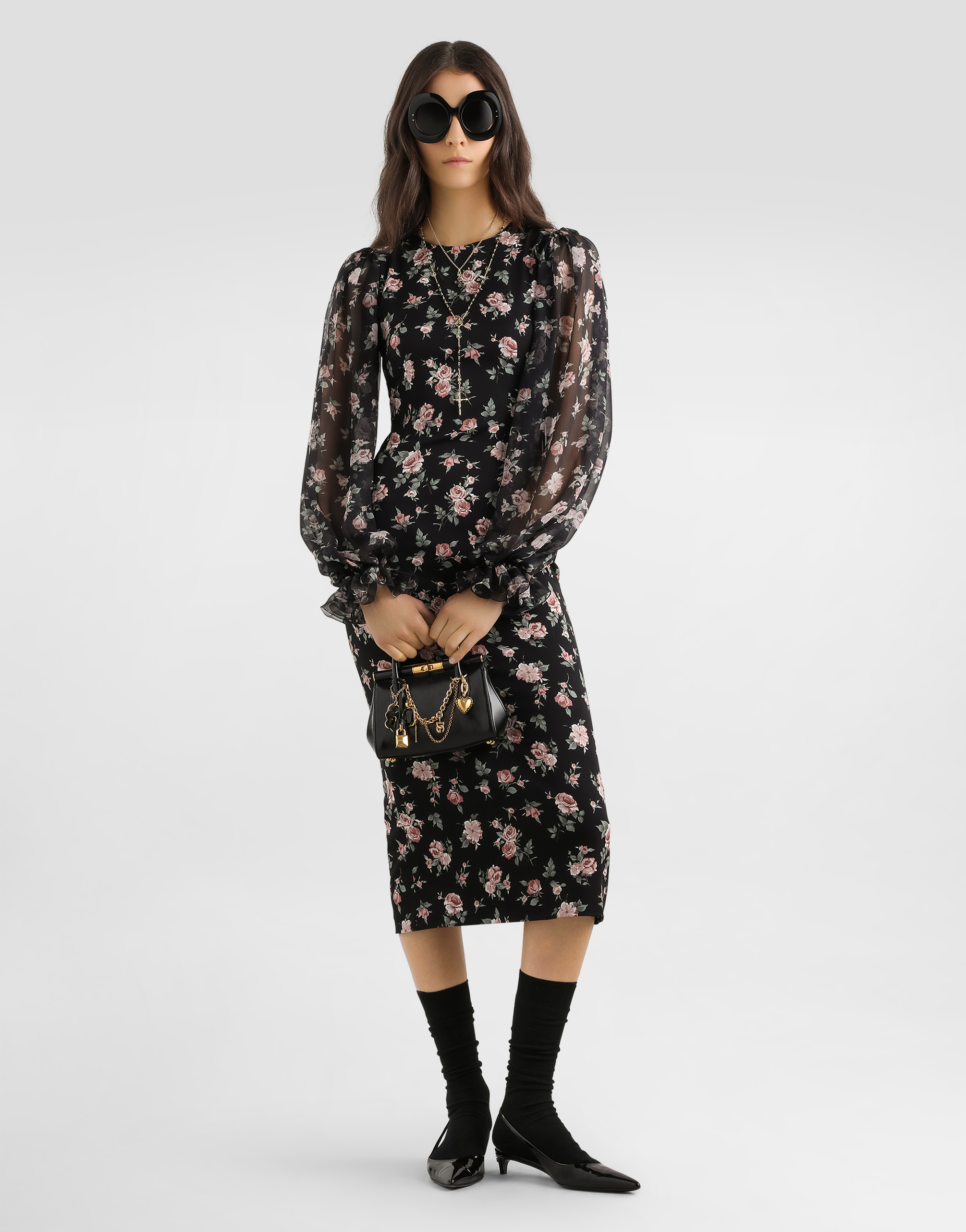 Dolce & Gabbana Vintage Roses-print Charmeuse Dress In Multi