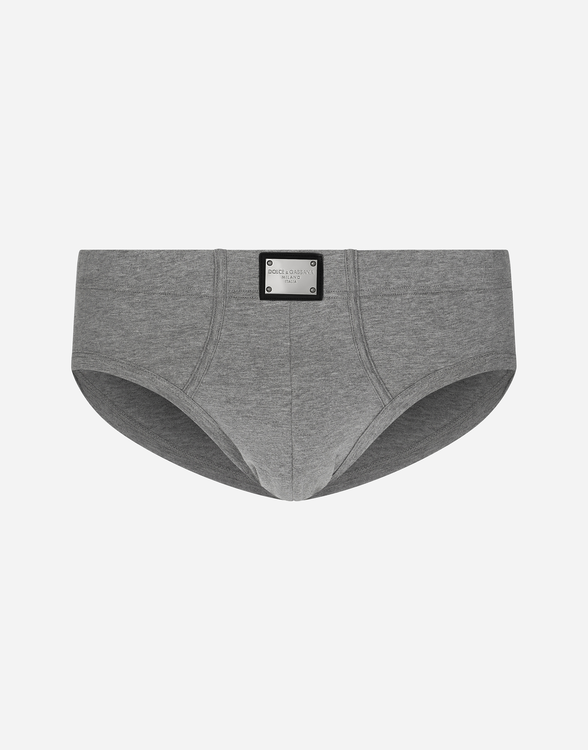 Dolce & Gabbana Two-way-stretch Cotton Mid-rise Briefs With Logo Tag In Melange_grey
