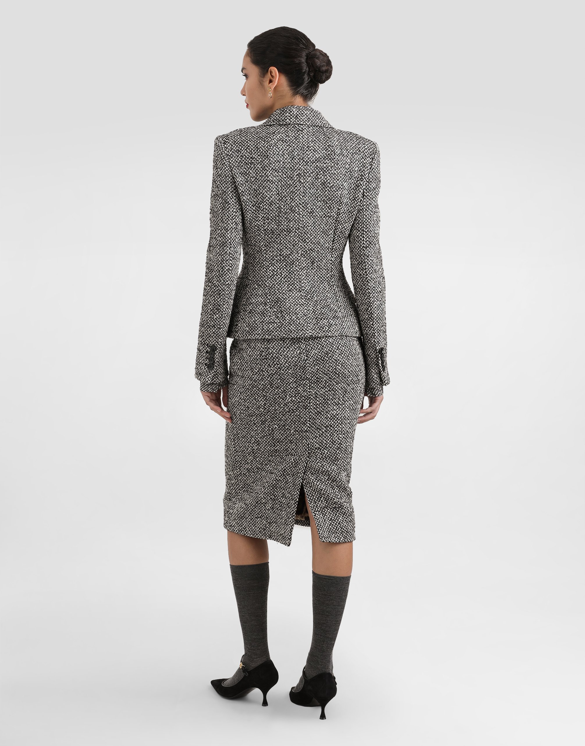 Dolce & Gabbana Double-breasted Wool Blend Jacket With Dotted Print In Gray