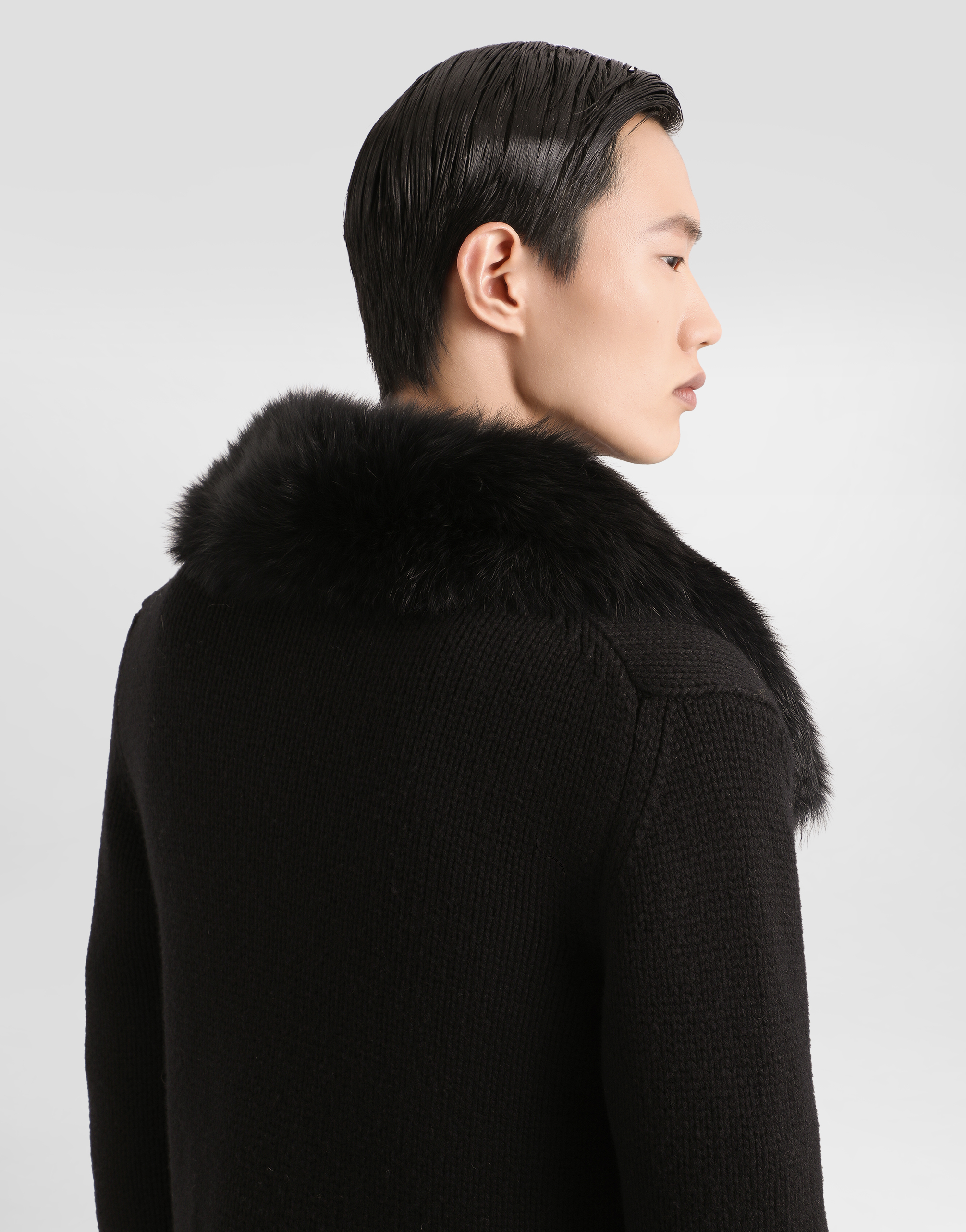 Dolce & Gabbana Wool Jacket With Fur-effect Collar In Black