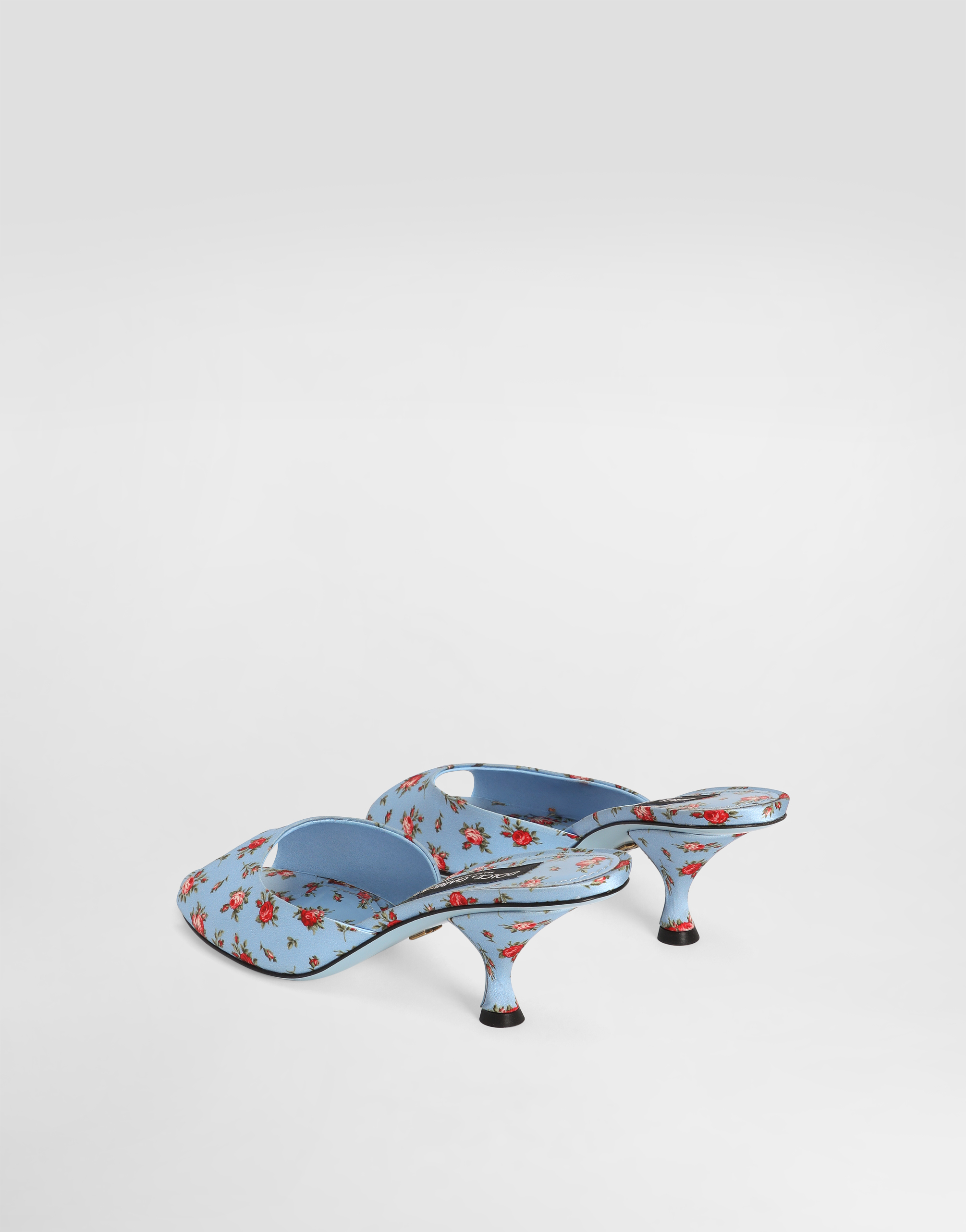 Dolce & Gabbana Dolce&gabbana Leather Floral Heeled Mules 60 In Blue