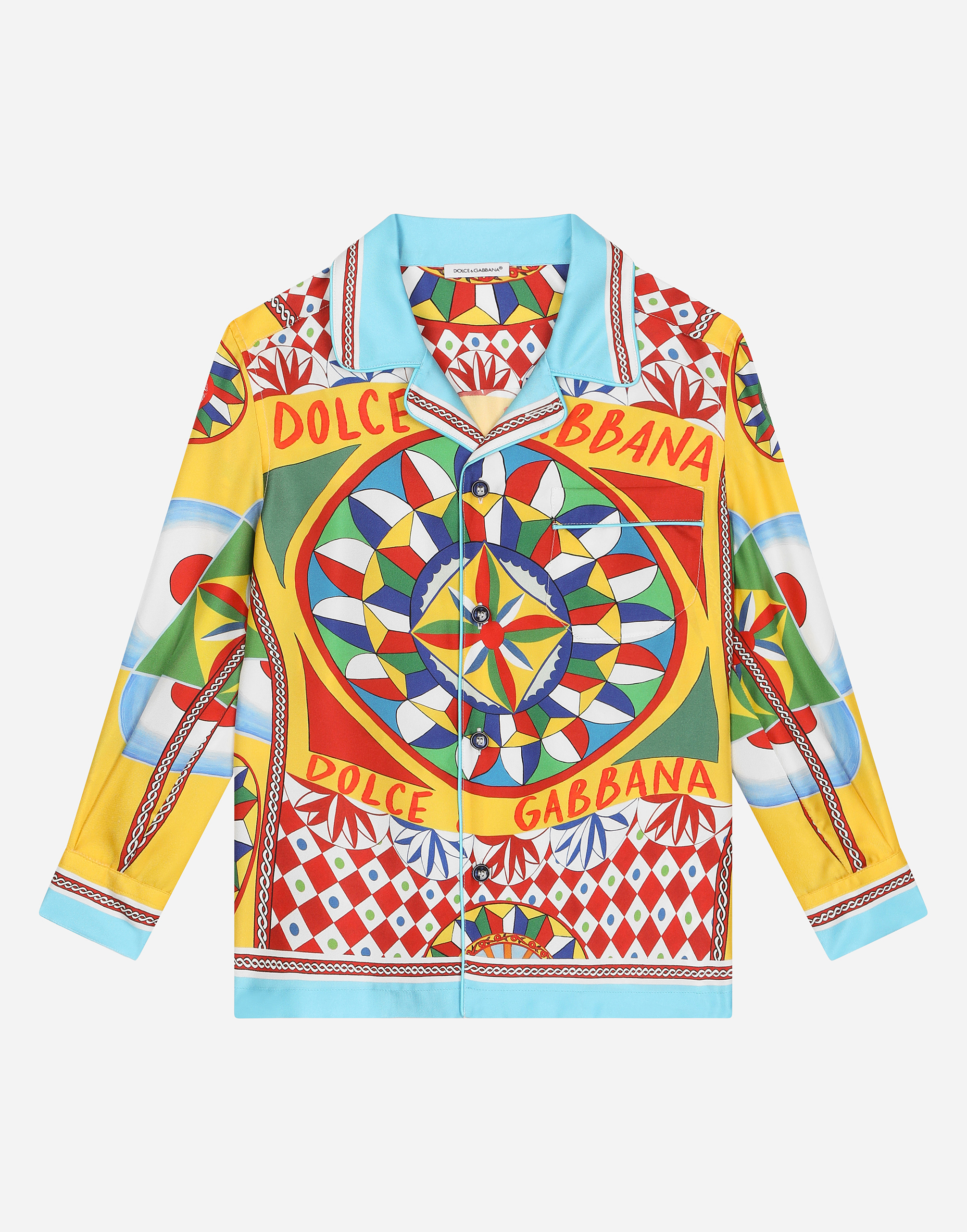 DOLCE & GABBANA SILK TWILL PAJAMA SHIRT WITH CARRETTO PRINT