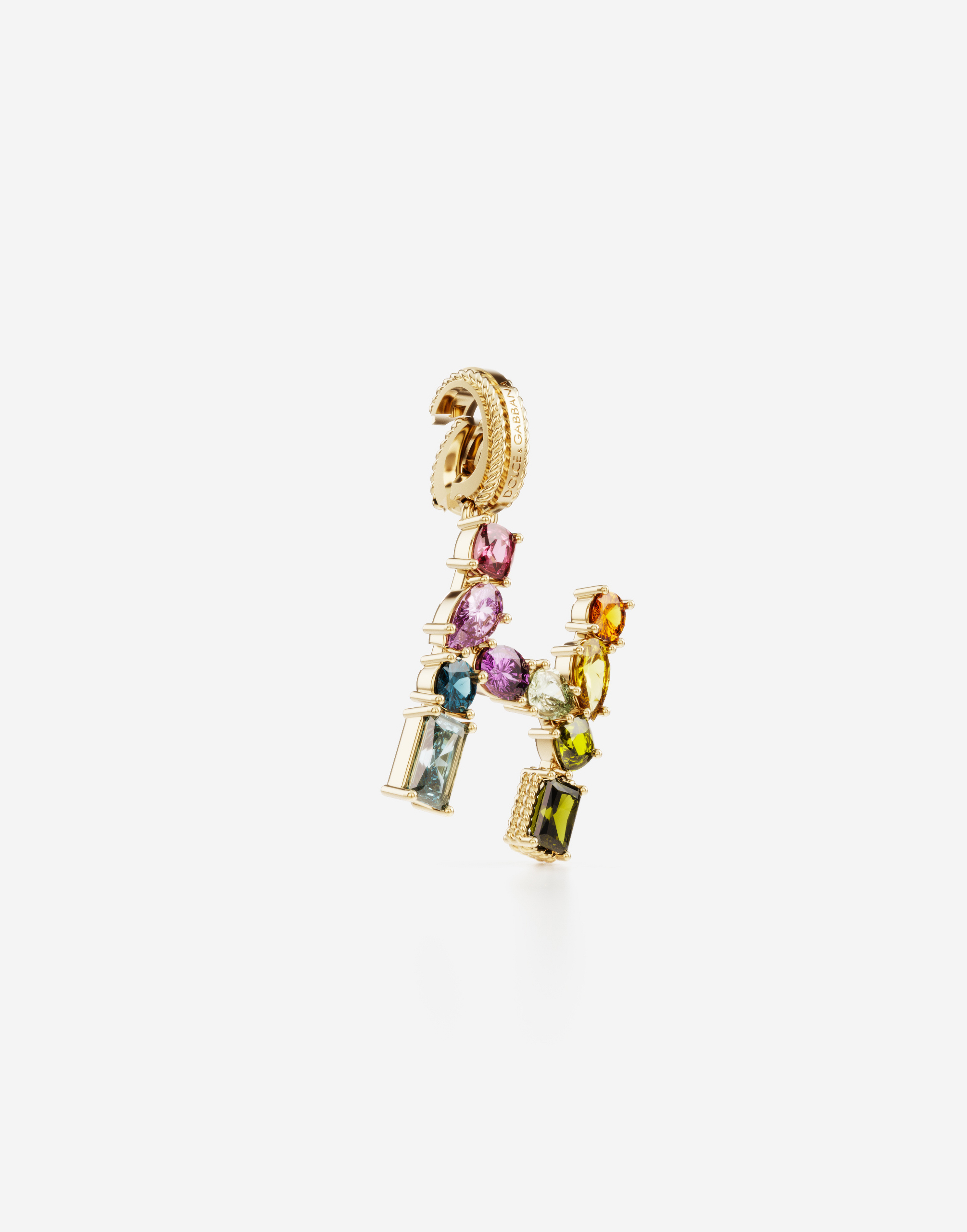 Shop Dolce & Gabbana Rainbow Alphabet H 18 Kt Yellow Gold Charm With Multicolor Fine Gems