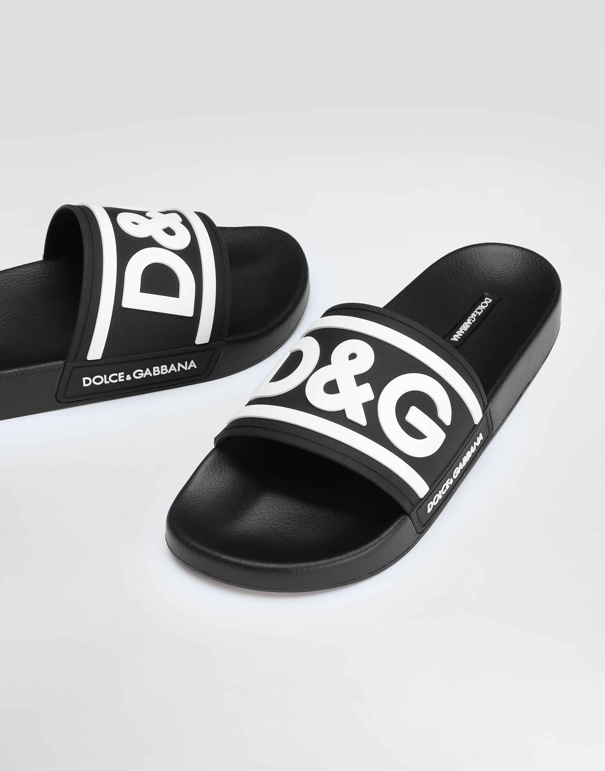 Dolce & Gabbana Rubber Beachwear Sliders With Dg Logo In Multicolor