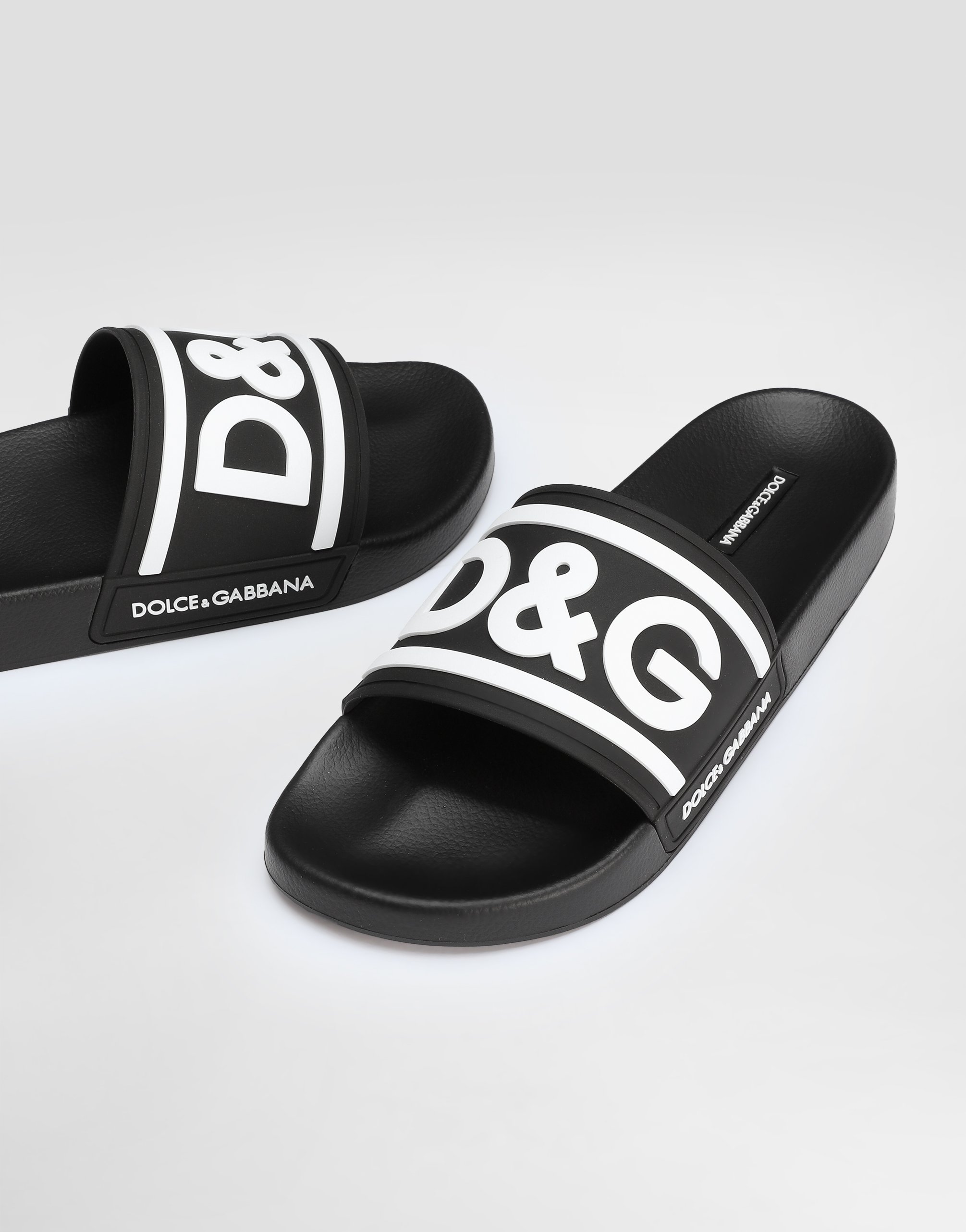 Dolce & Gabbana Rubber Beachwear Sliders With Dg Logo In Multicolor