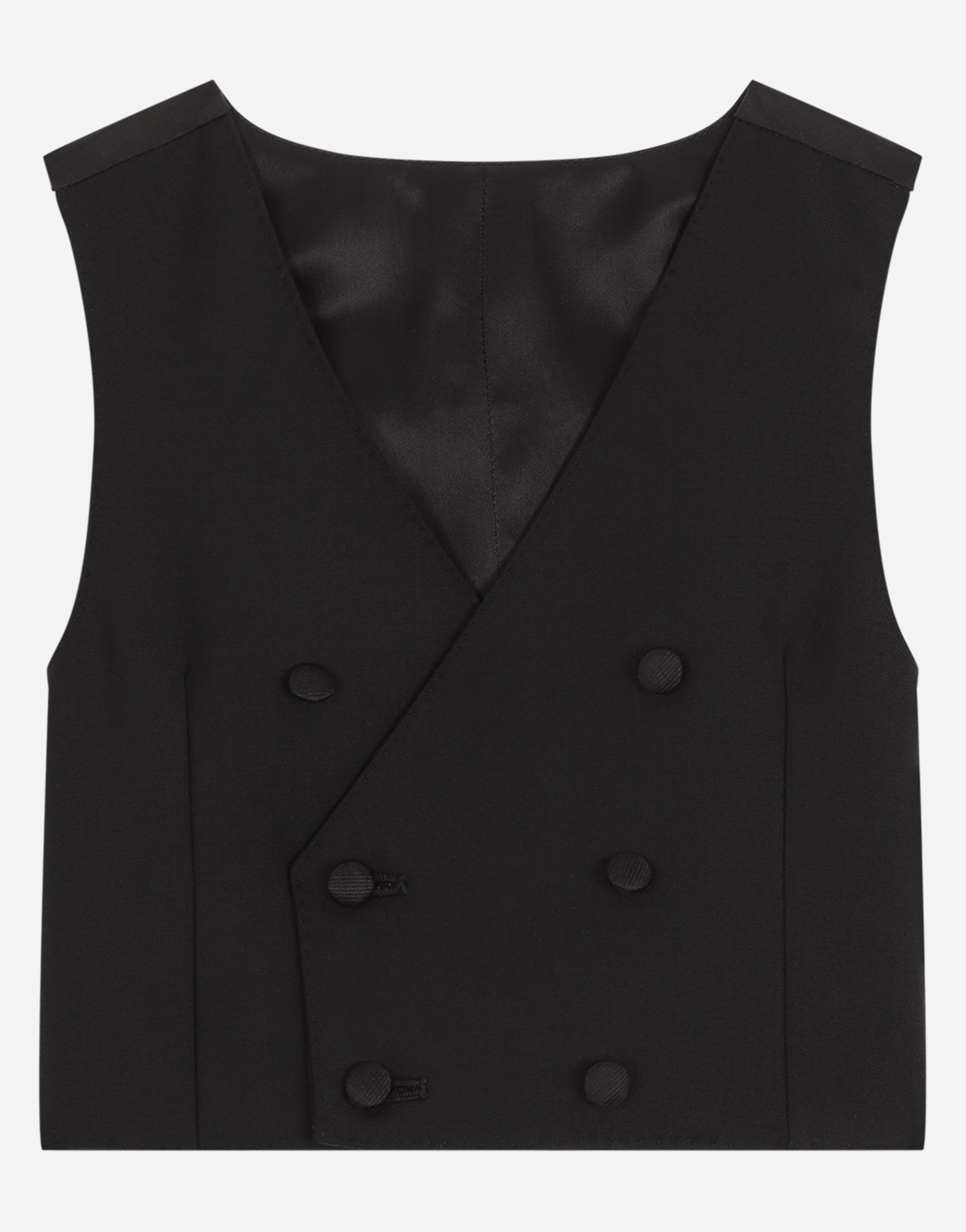 Dolce & Gabbana Kids' Double-breasted Stretch Woolen Vest In Black