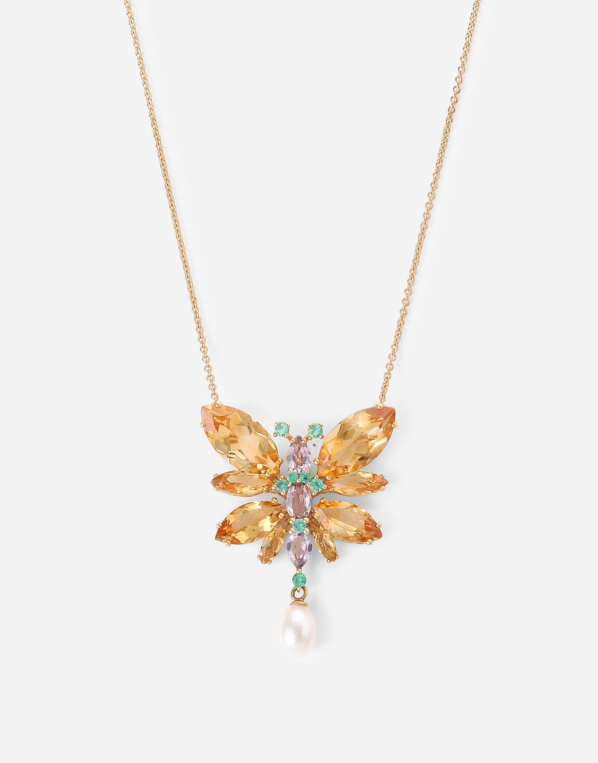 Shop Dolce & Gabbana Spring Necklace In Yellow 18kt Gold With Citrine Butterfly