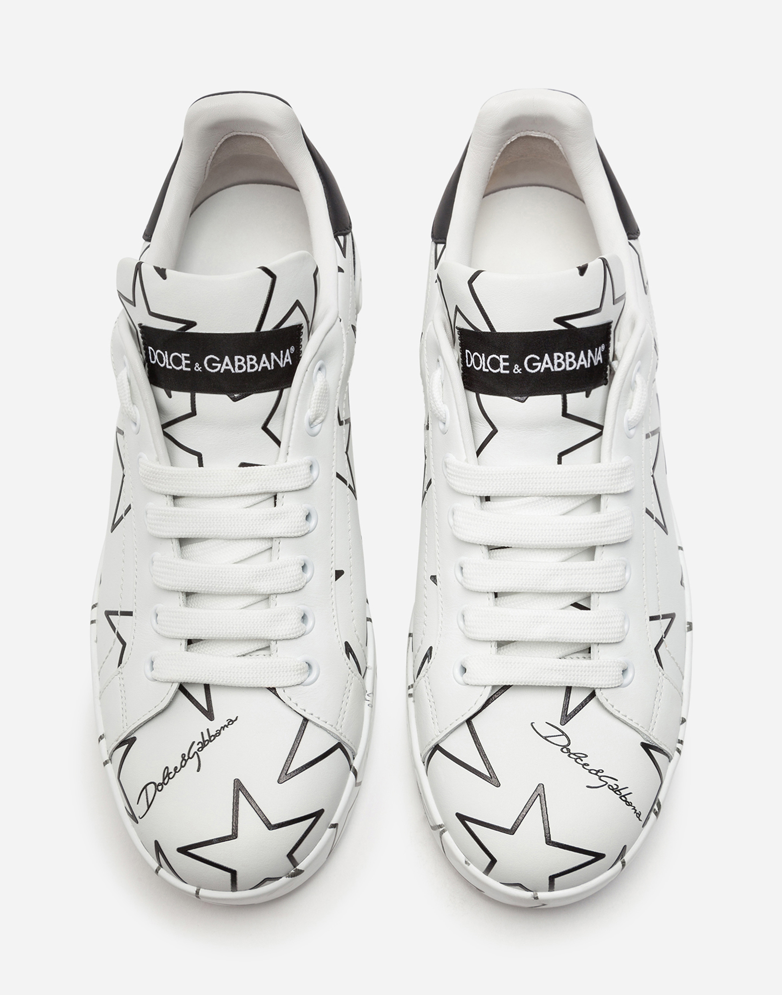 DOLCE & GABBANA MIXED STAR PRINT PORTOFINO SNEAKERS IN NAPPA LEATHER