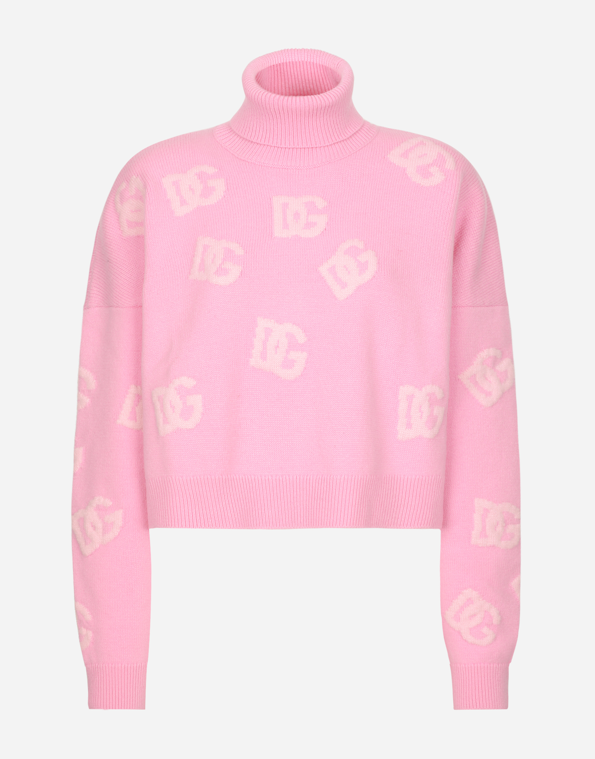 Dolce & Gabbana Cropped Cashmere Sweater With Dg Logo Inlay - Woman Sweaters And Cardigans Multi-colored