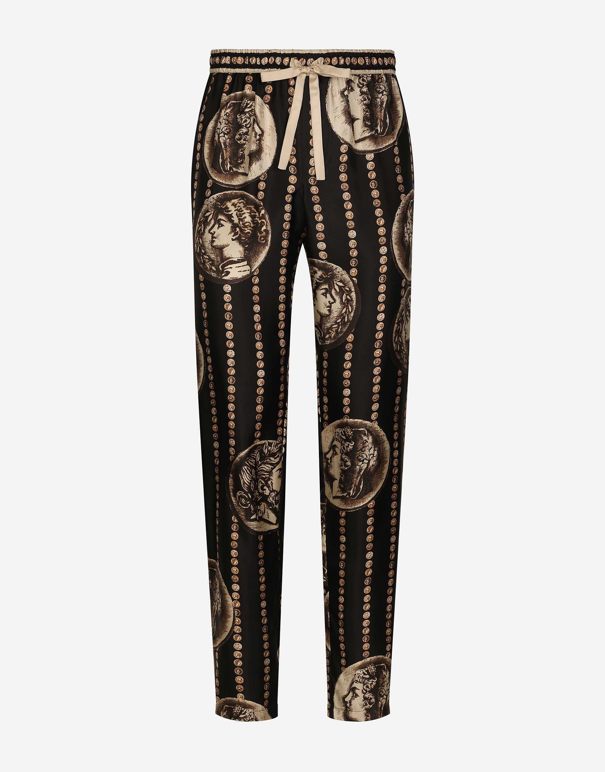 DOLCE & GABBANA COIN PRINT SILK TWILL JOGGING PANTS