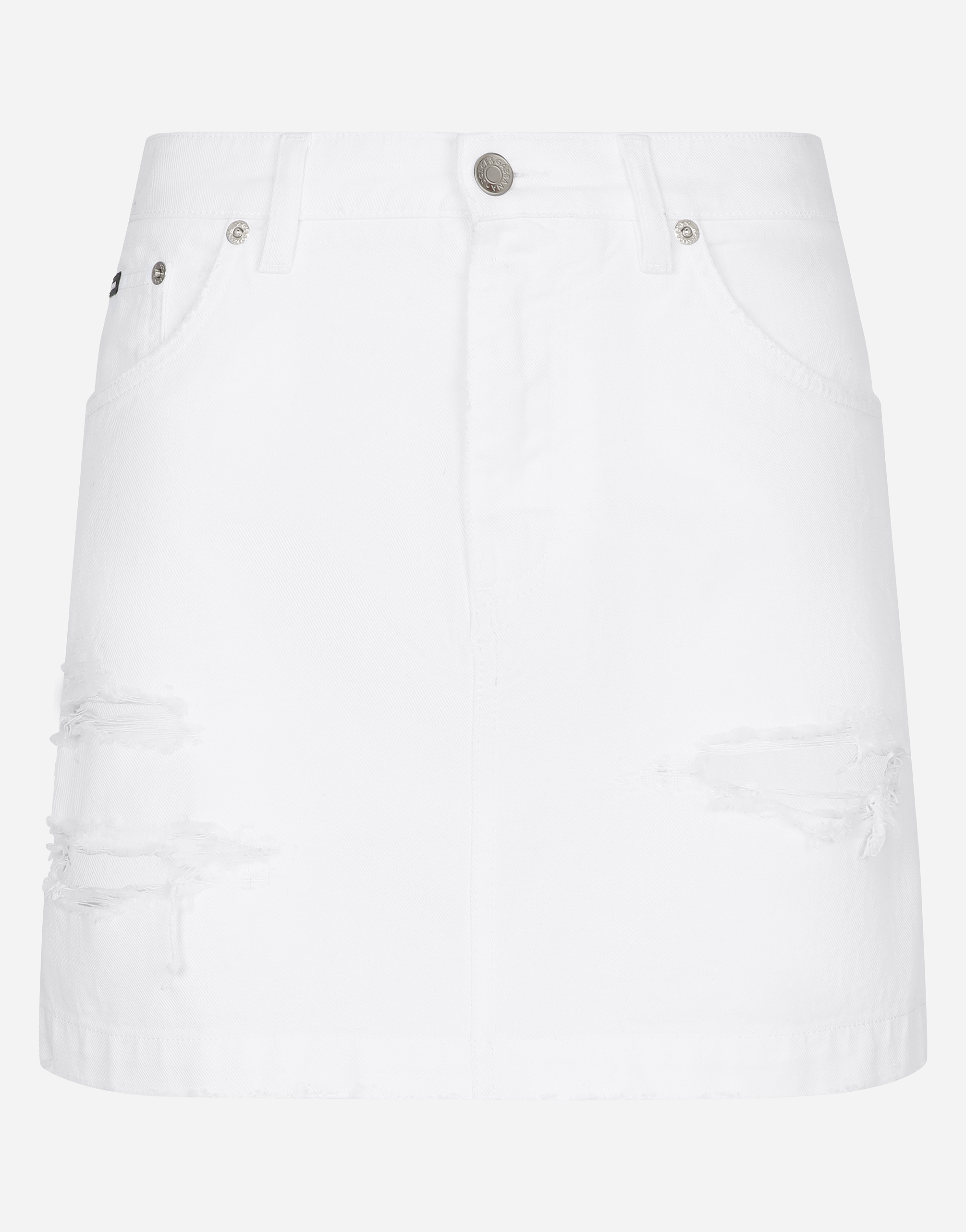 Dolce & Gabbana Denim Mini Skirt With Rips In Multicolor