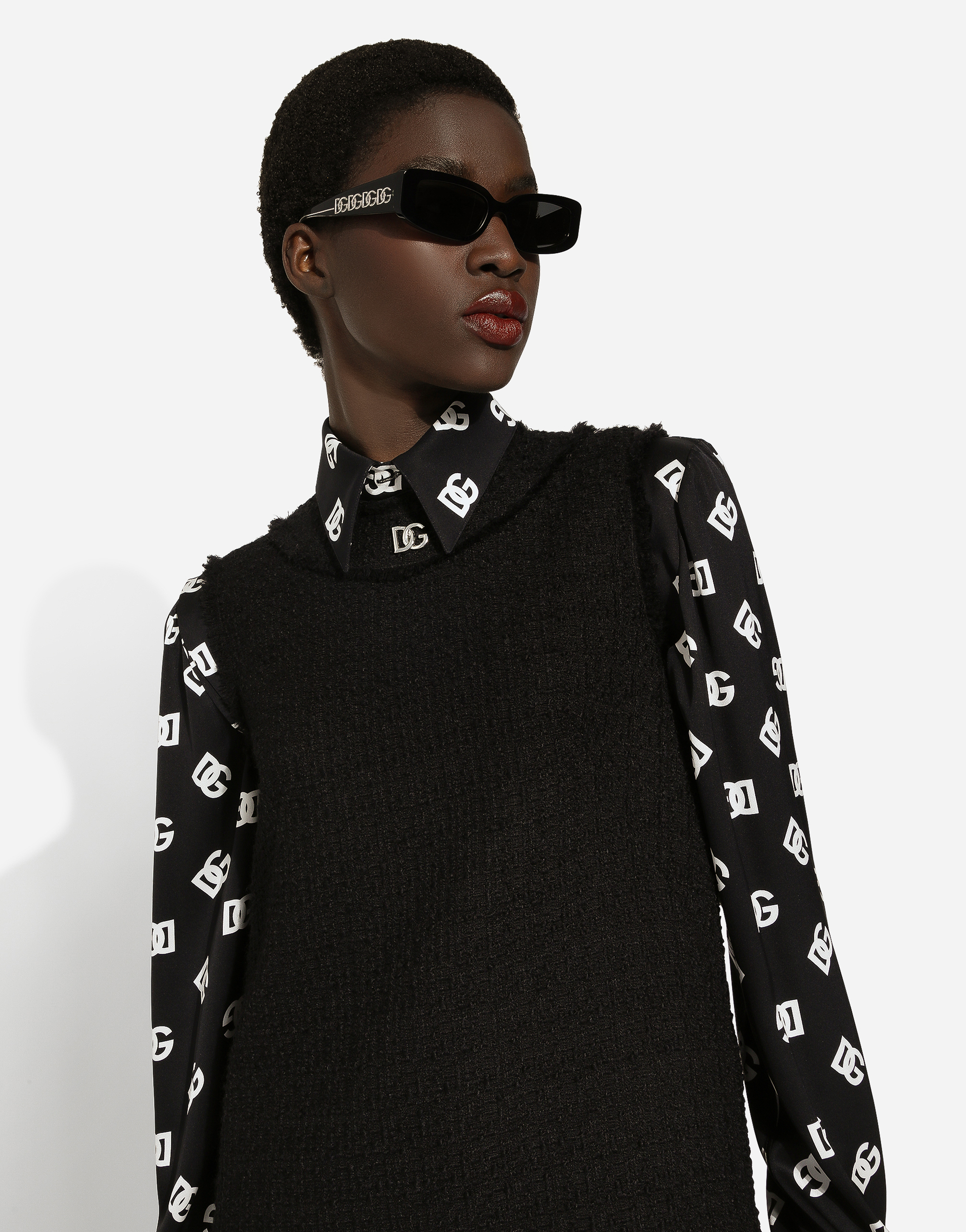 Dolce & Gabbana Raschel Tweed Calf-length Dress With Dg Logo In Black