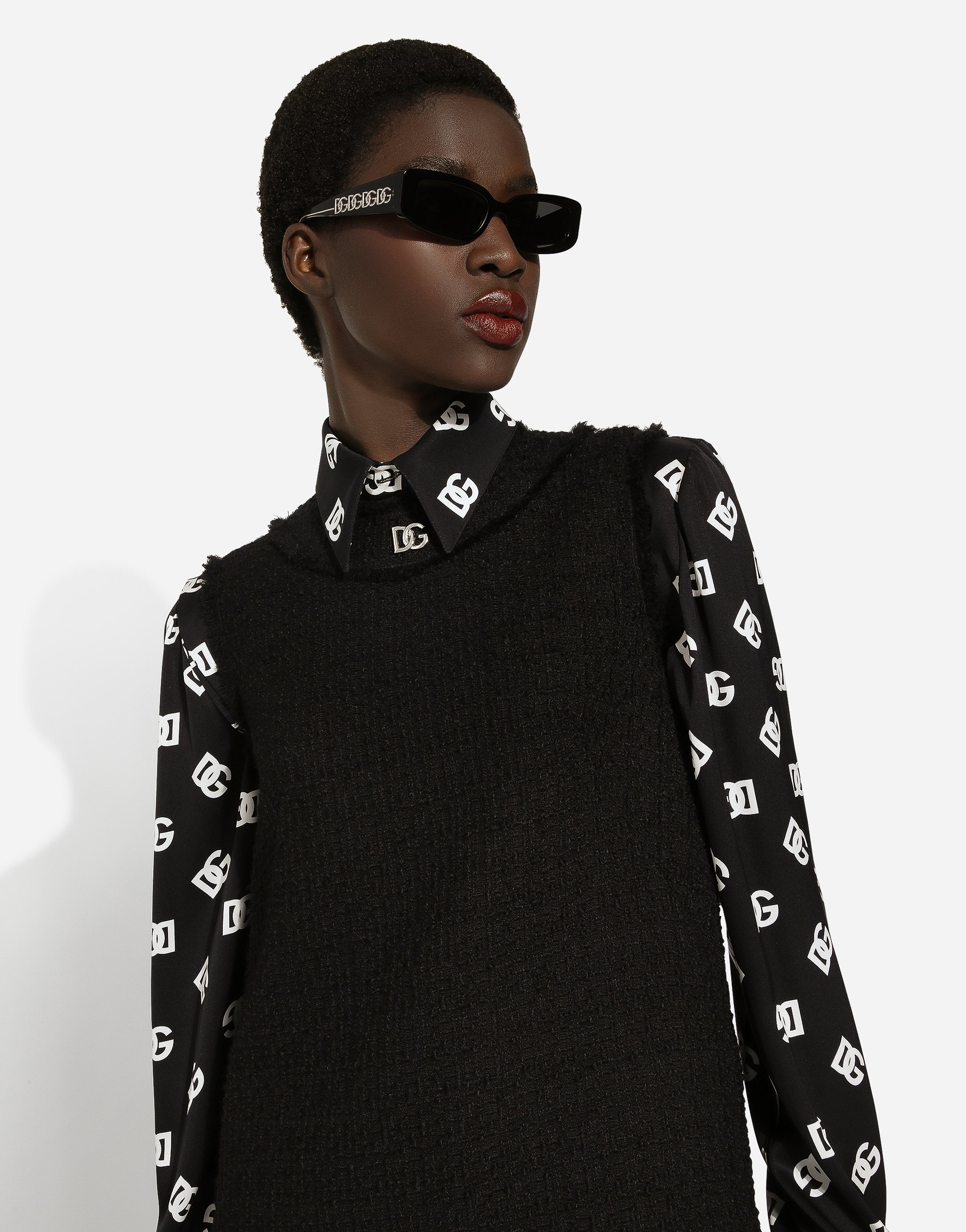 Dolce & Gabbana Raschel Tweed Calf-length Dress With Dg Logo In Black
