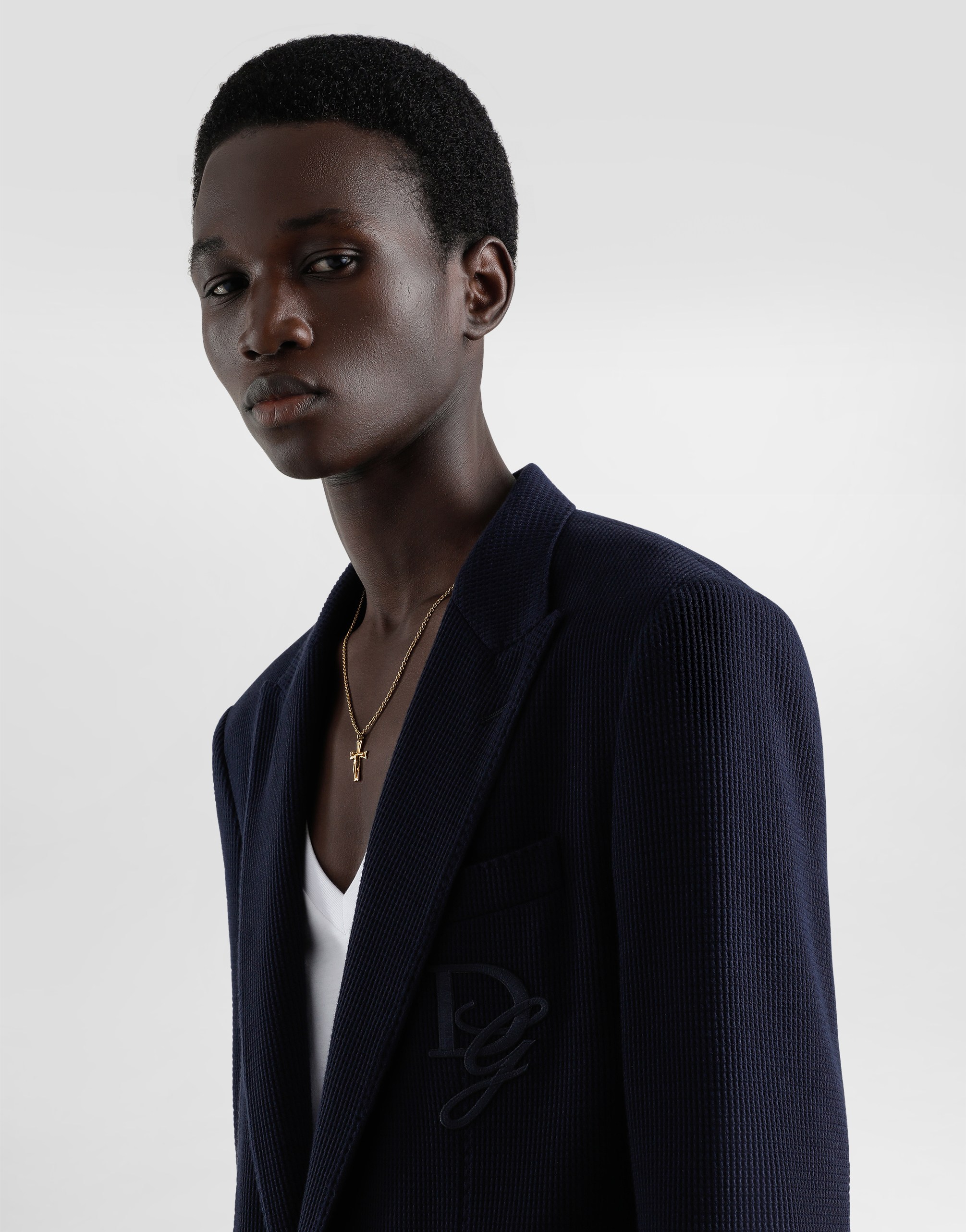 Single-breasted cotton jersey jacket with logo embroidery