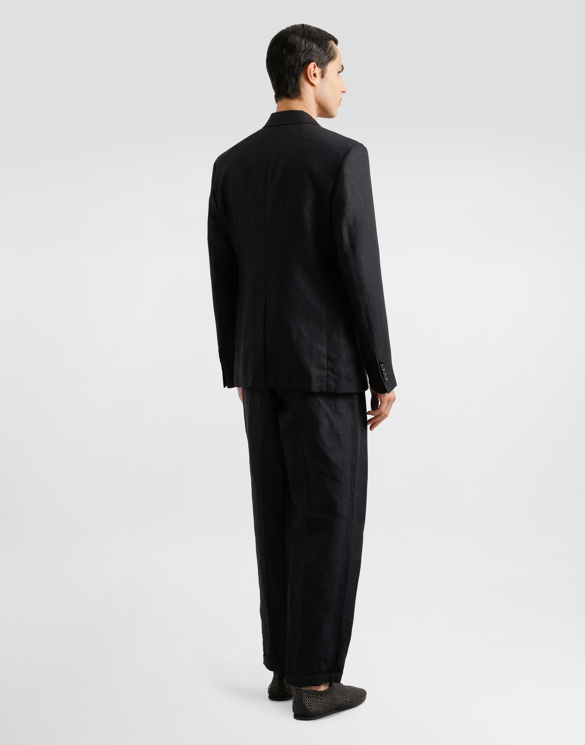 Dolce & Gabbana Double-breasted Linen Fabric Jacket In Black