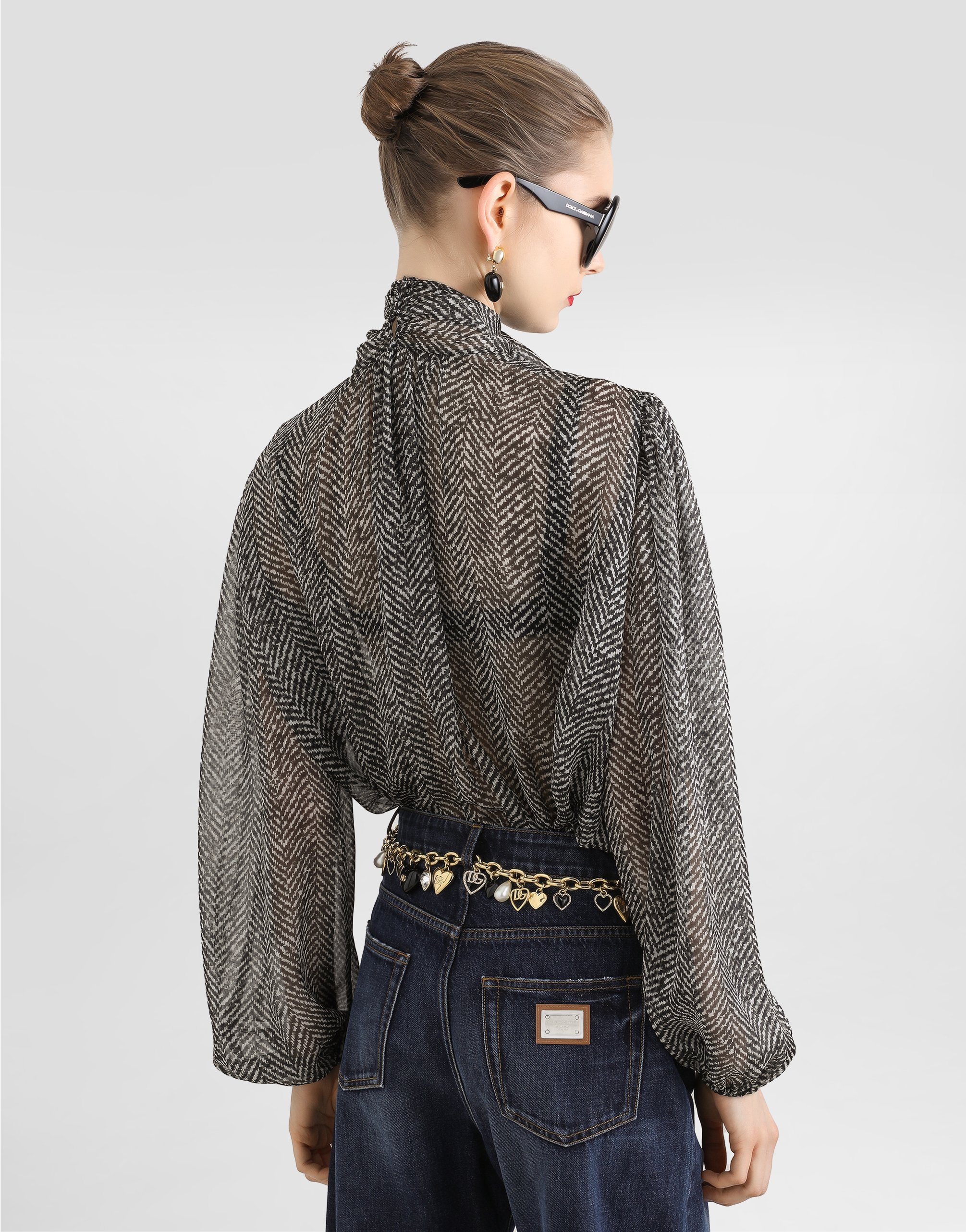 Dolce & Gabbana Chevron-print Silk Chiffon Shirt In Multi