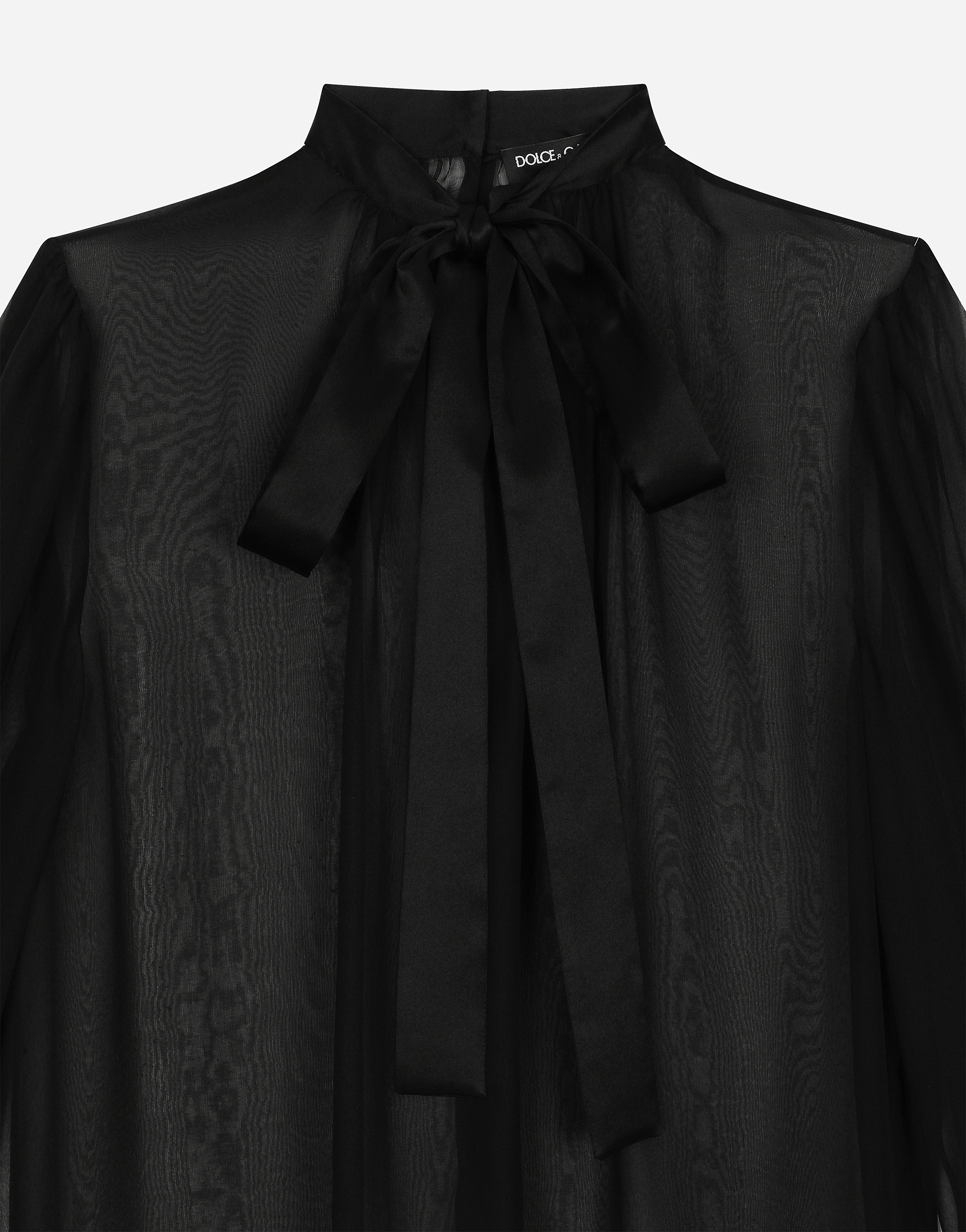 Dolce & Gabbana Casual Silk Crepe Bishop Sleeves Halterneck Top In Black