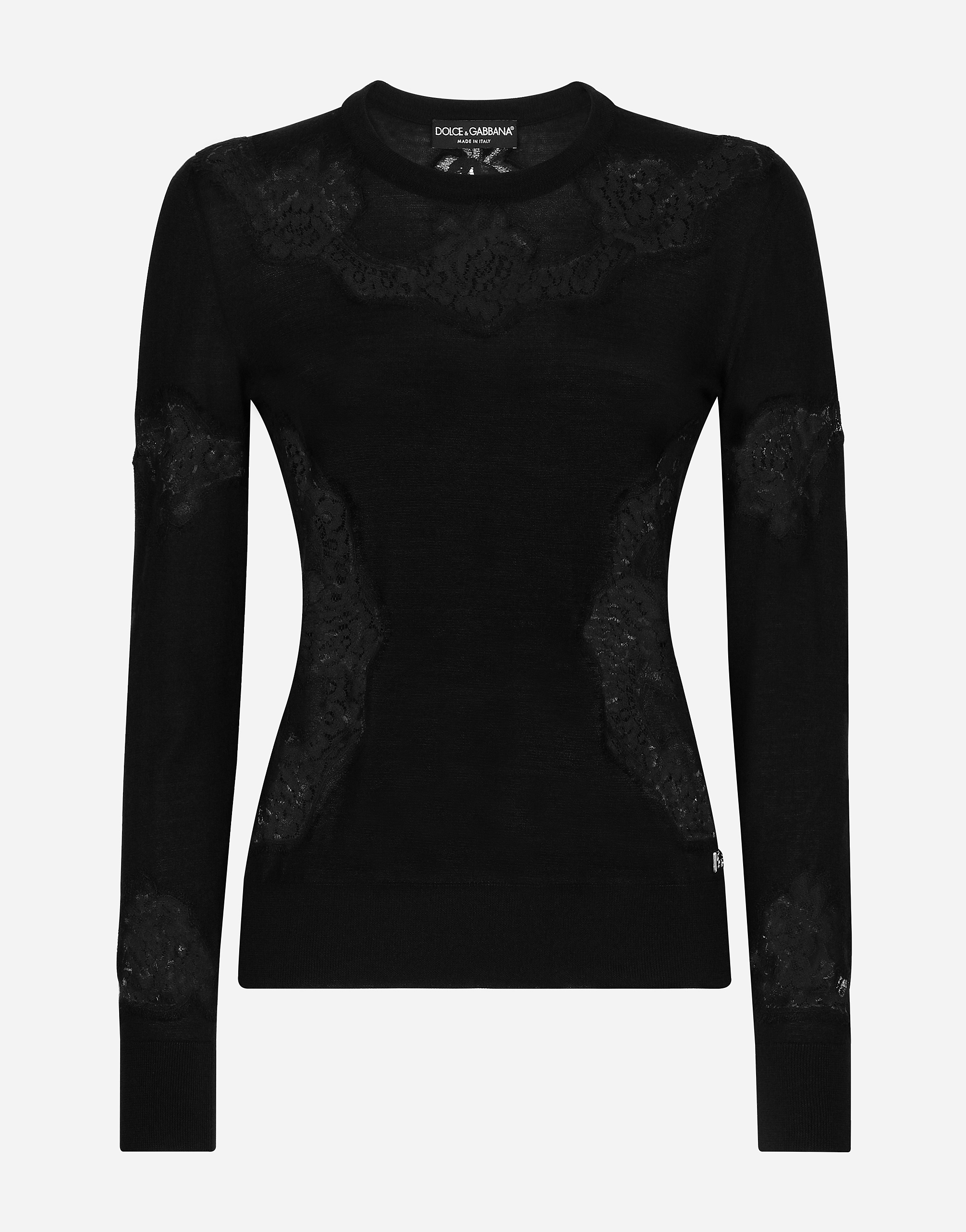 Dolce & Gabbana Cashmere And Silk Sweater With Lace Inlay In Black