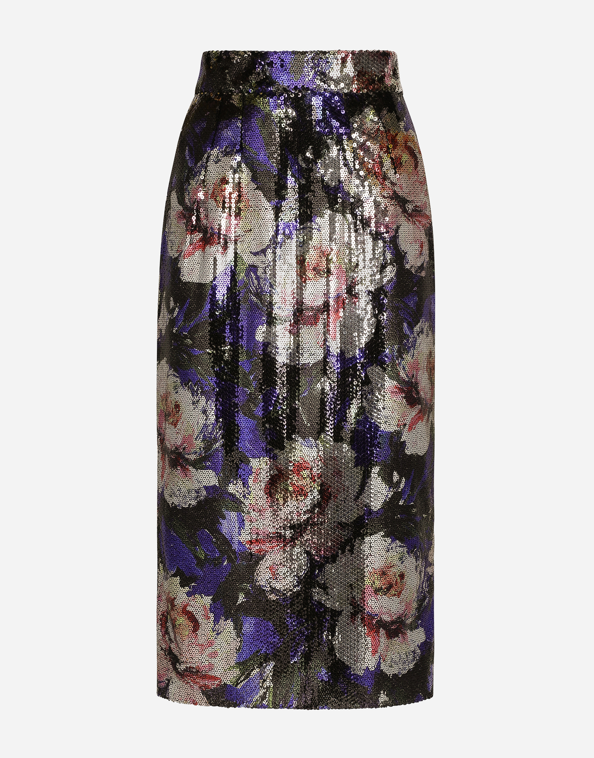 Shop Dolce & Gabbana Sequined Midi Skirt With Peony Print