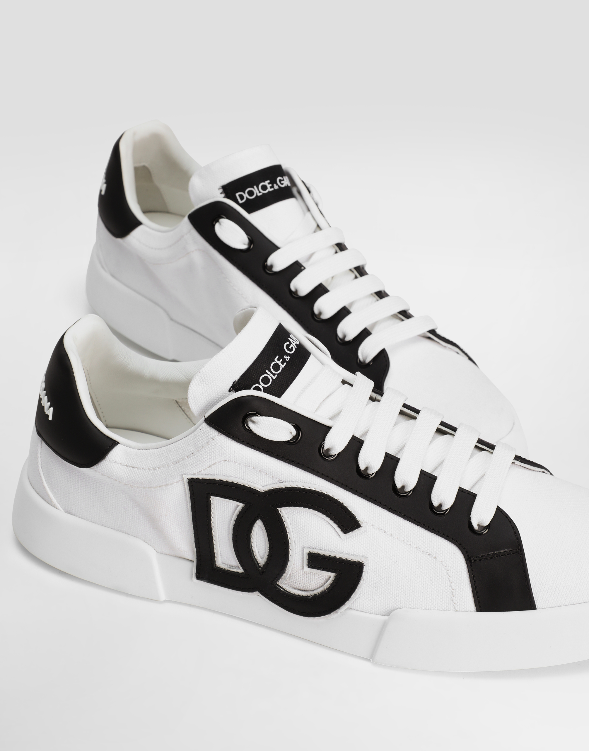 Dolce & Gabbana Portofino Light Strobel Sneakers In Canvas And Calfskin In White