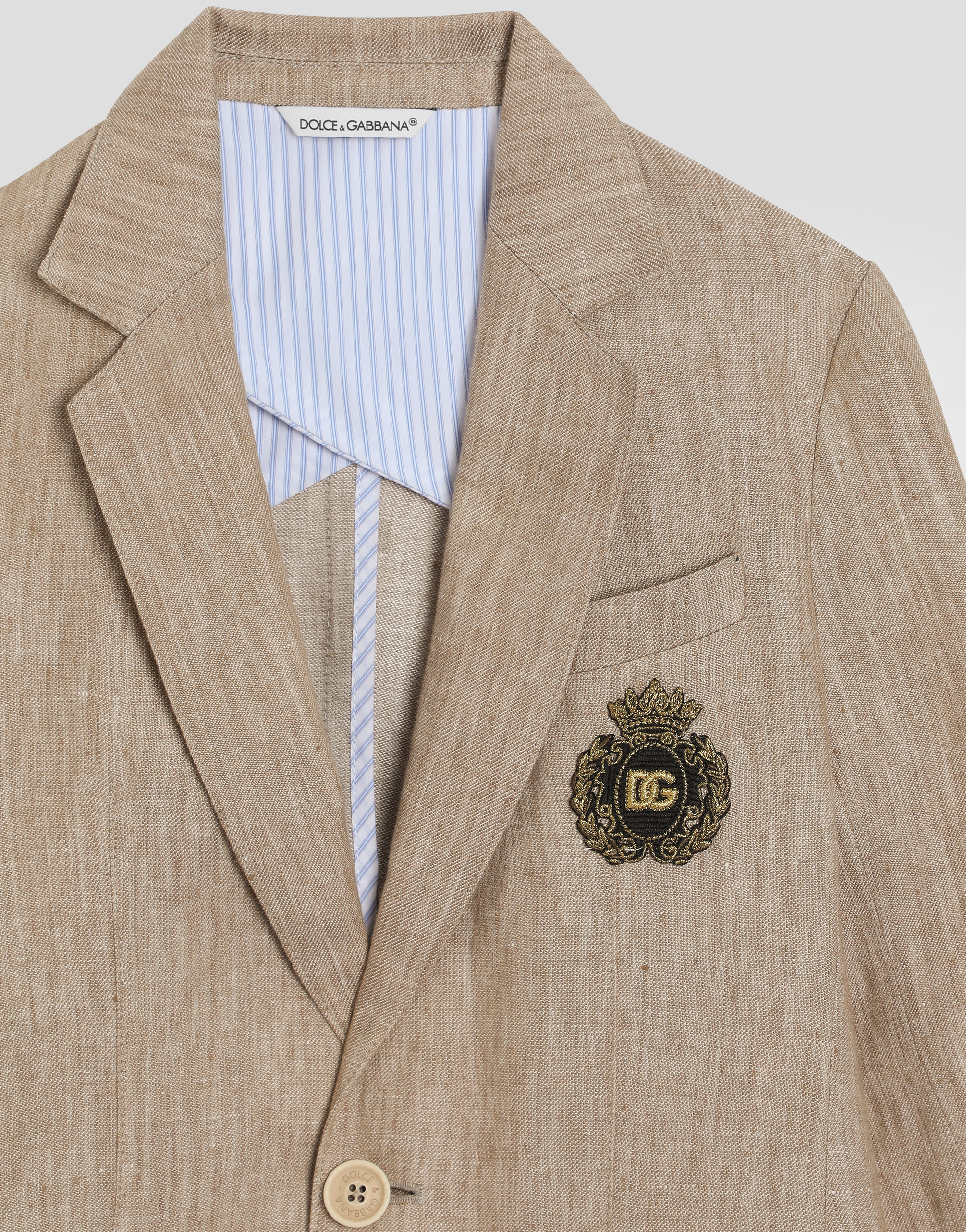 Dolce & Gabbana Single-breasted Twill Jacket With Patch In Beige