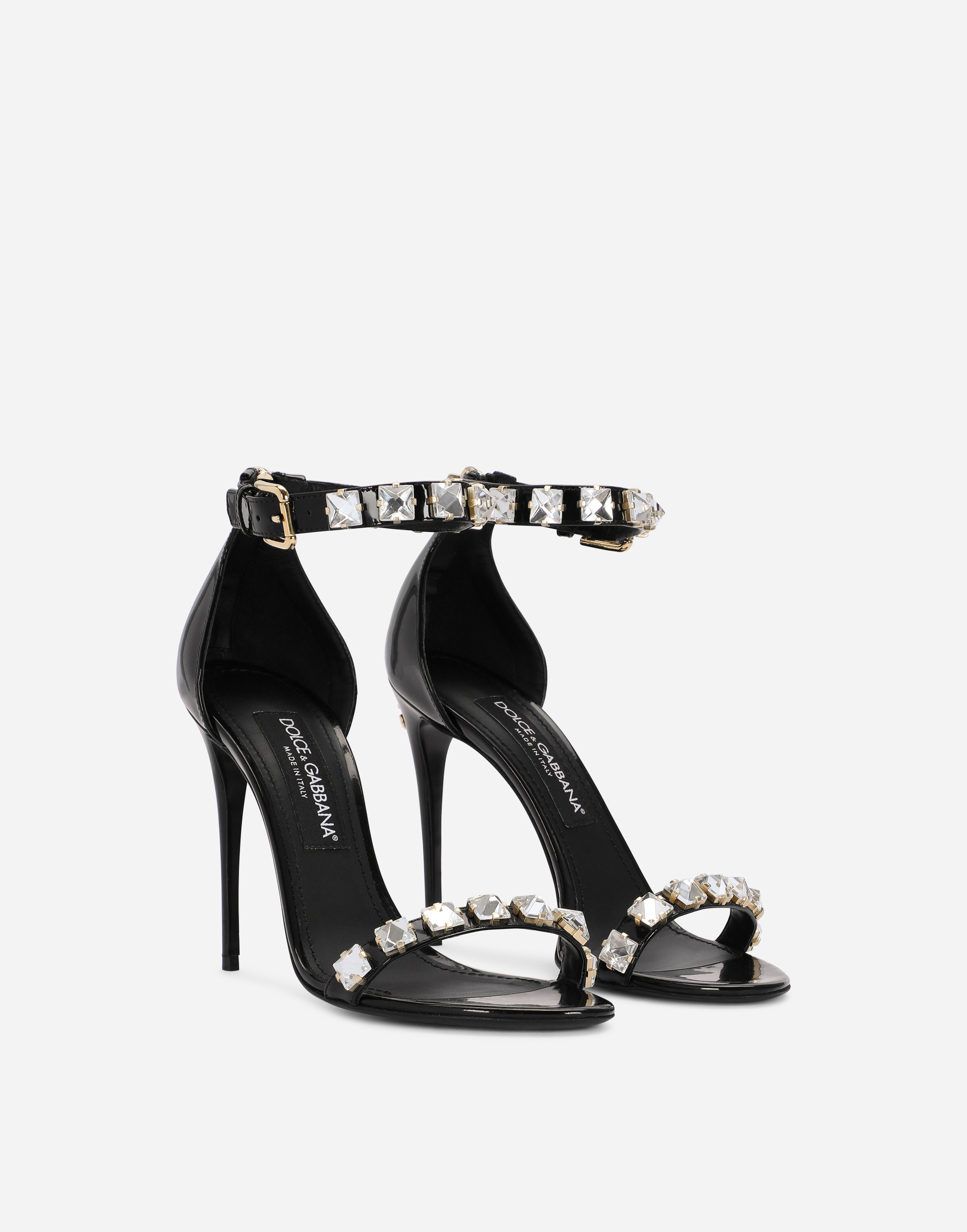 DOLCE & GABBANA POLISHED CALFSKIN SANDALS WITH RHINESTONES