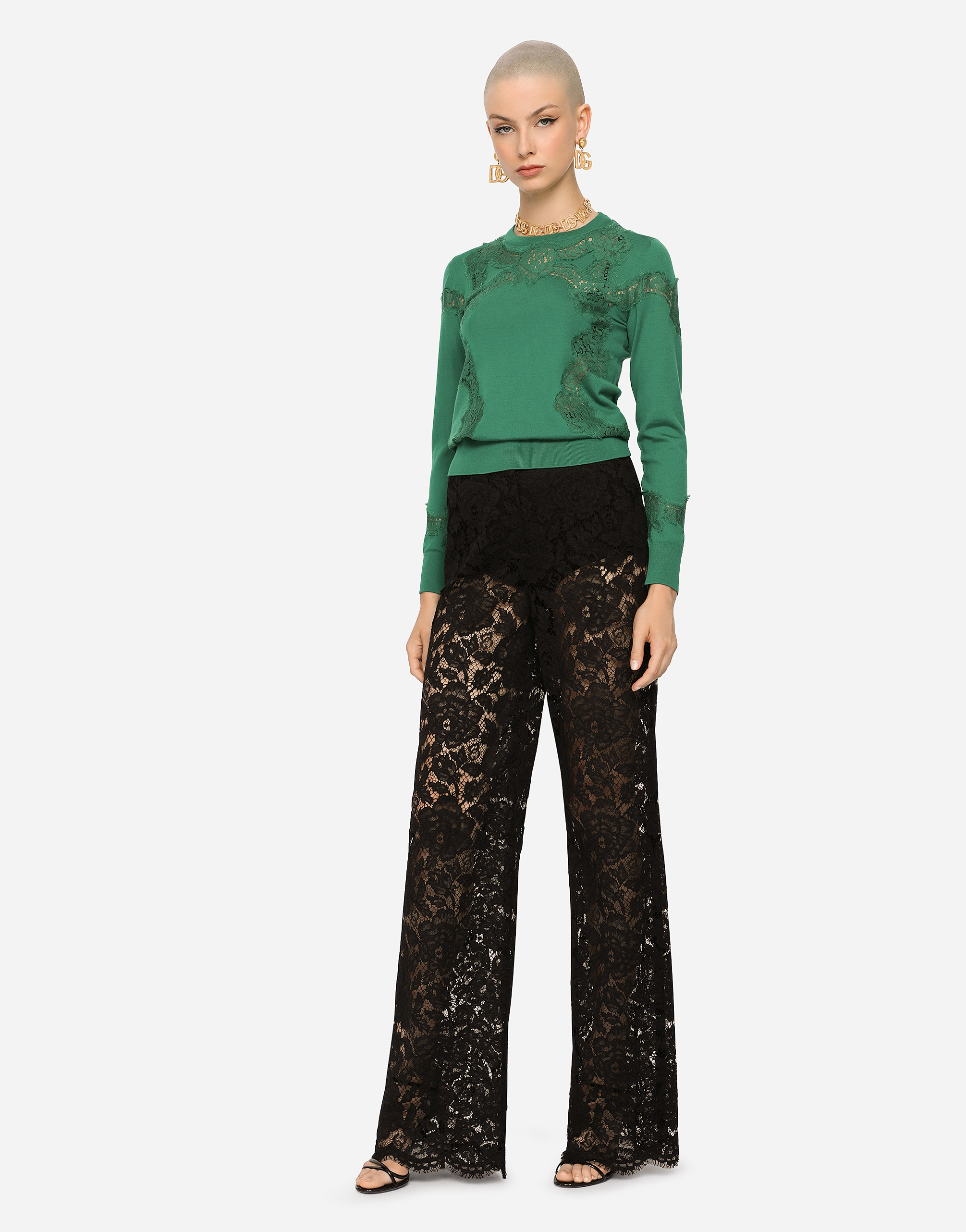 DOLCE & GABBANA CASHMERE AND SILK SWEATER WITH LACE INLAY