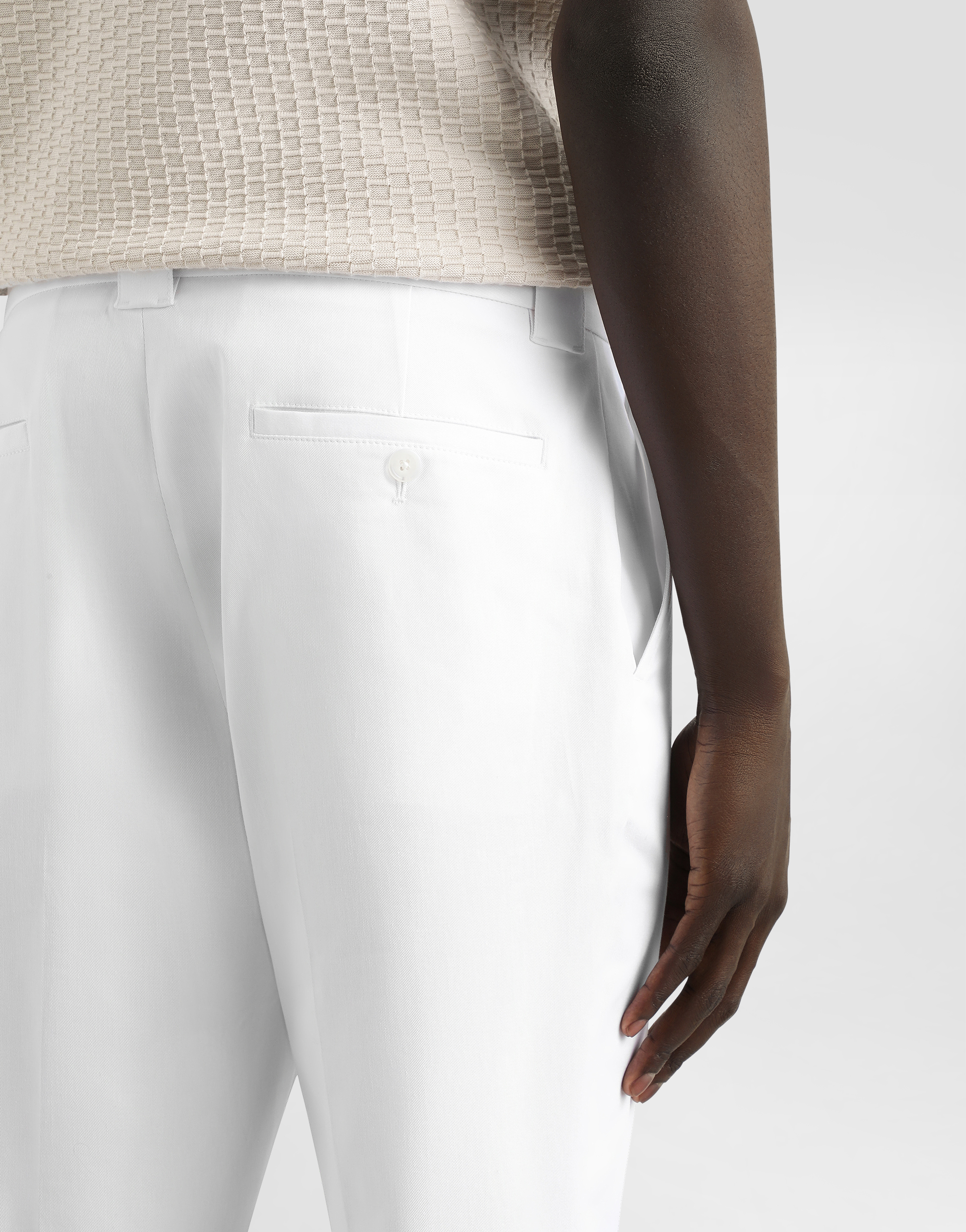 Dolce & Gabbana Tailored Stretch Cotton Gabardine Trousers With Pockets In White