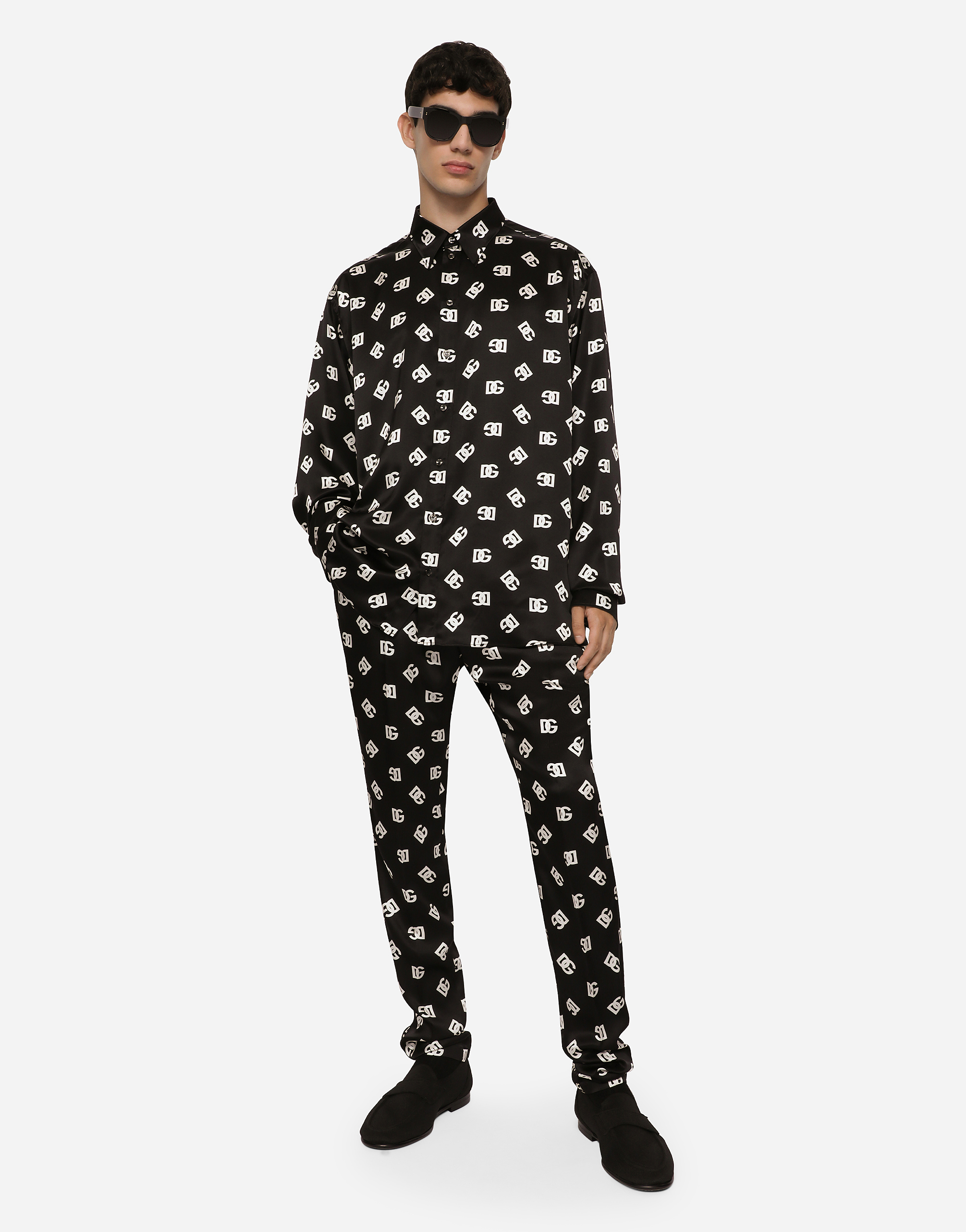 DOLCE & GABBANA OVERSIZE SILK TWILL SHIRT WITH DG MONOGRAM PRINT