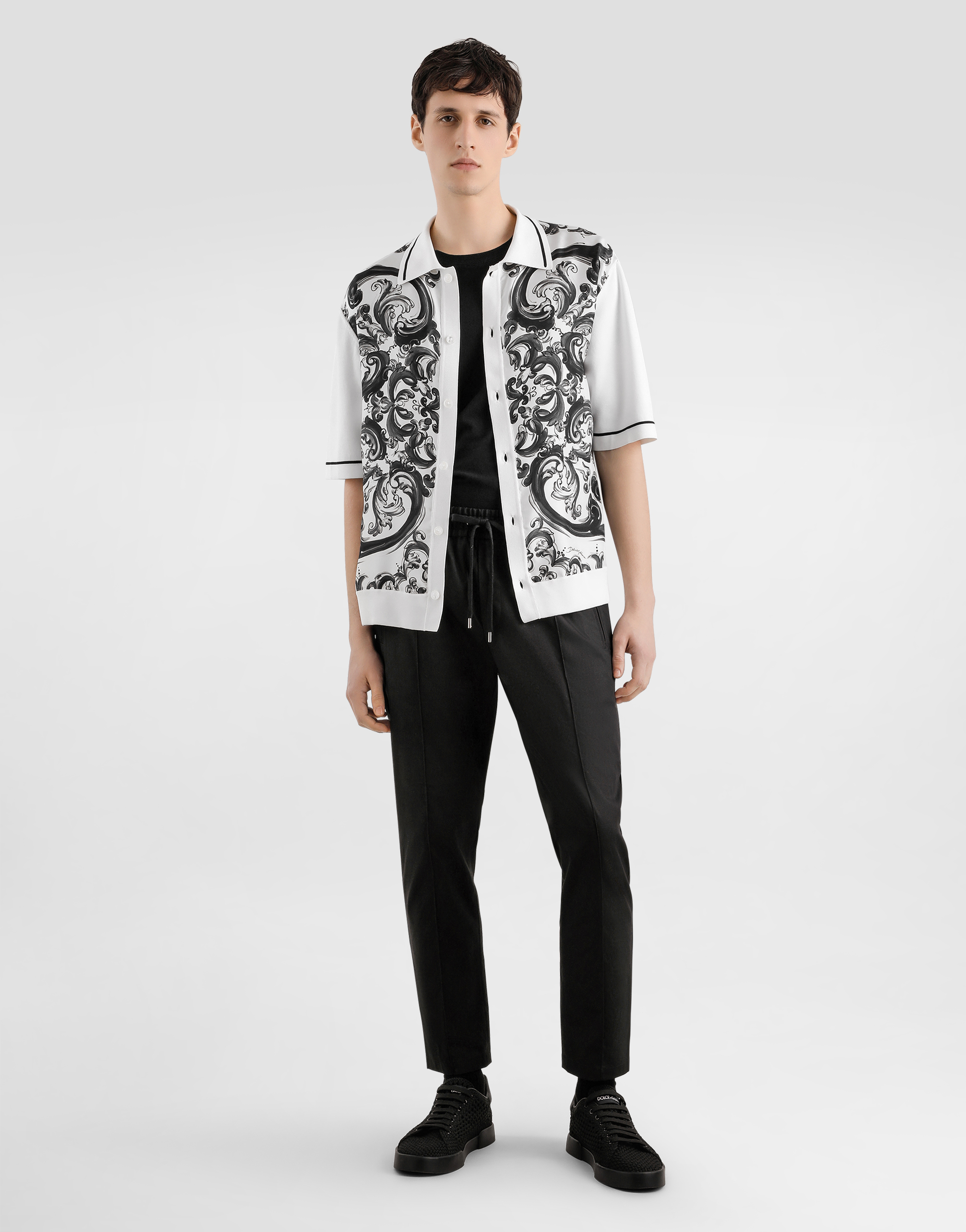  Dolce & Gabbana Majolica-print Oversized Silk And Cotton Shirt - Man Sweaters And Cardigans Multicolor L 