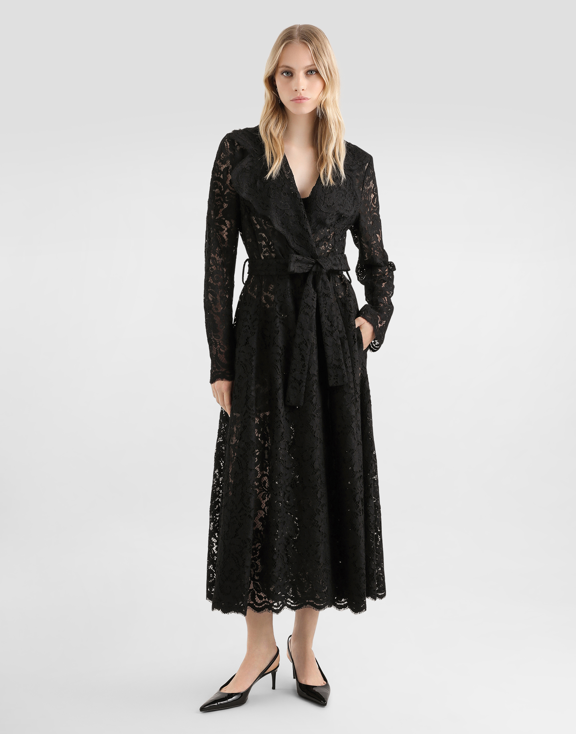  Dolce & Gabbana Abrigo Largo Con Botonadura Doble De Encaje Cordonetto - Mujer Abrigos Y Chaquetones Negro 44 