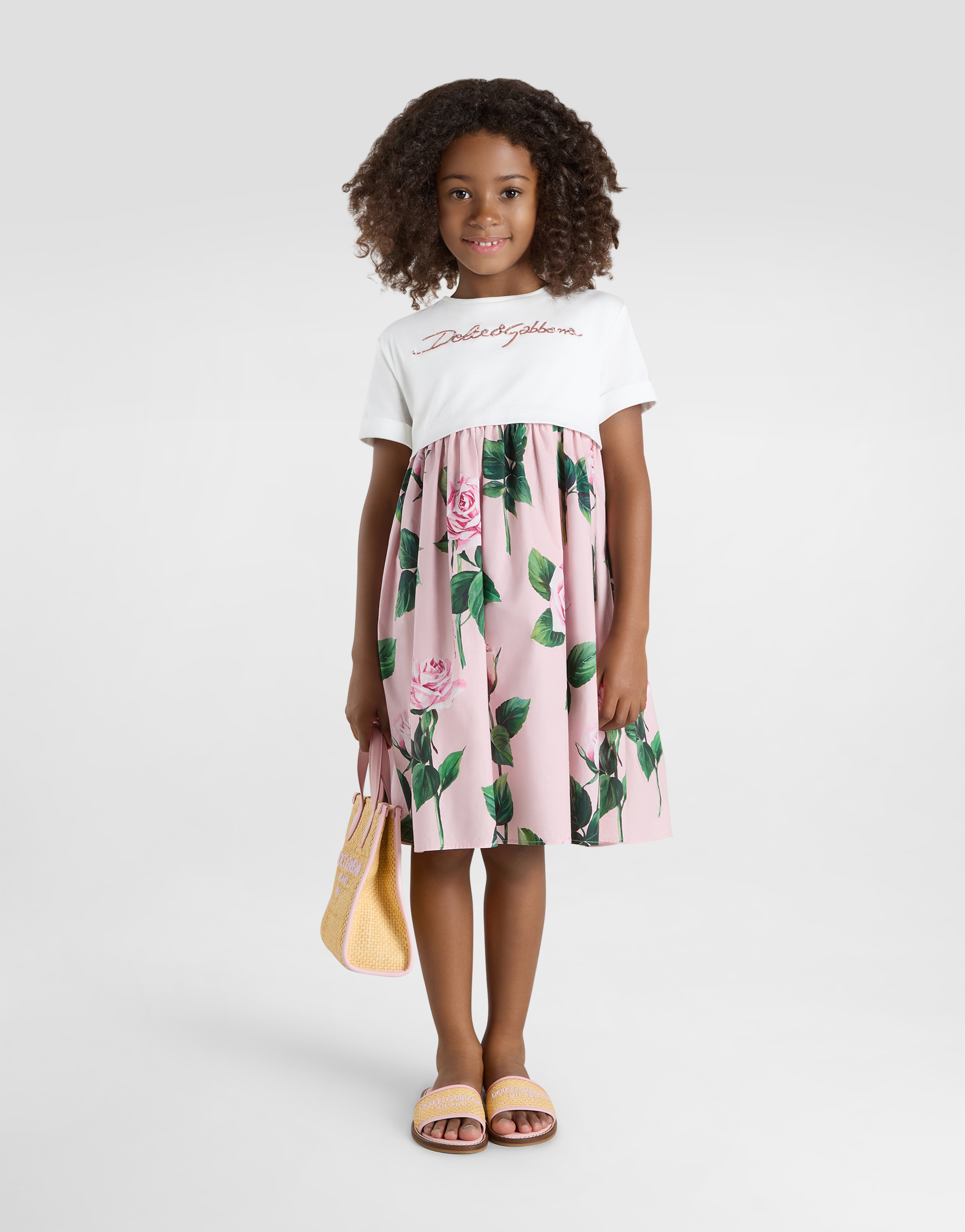 Dolce & Gabbana Rose-print Poplin And Jersey Dress In Print