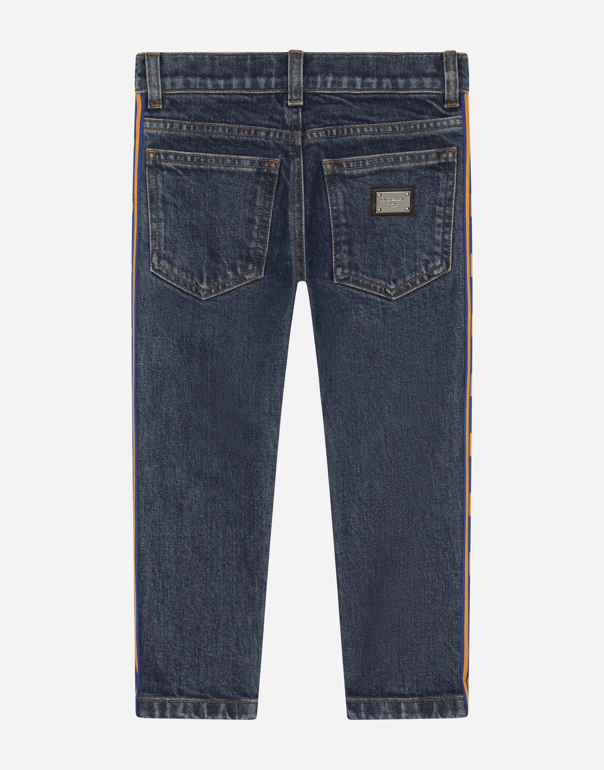 Shop Dolce & Gabbana Regular-fit Blue Stretch Denim Jeans With Logo Band In Multicolor