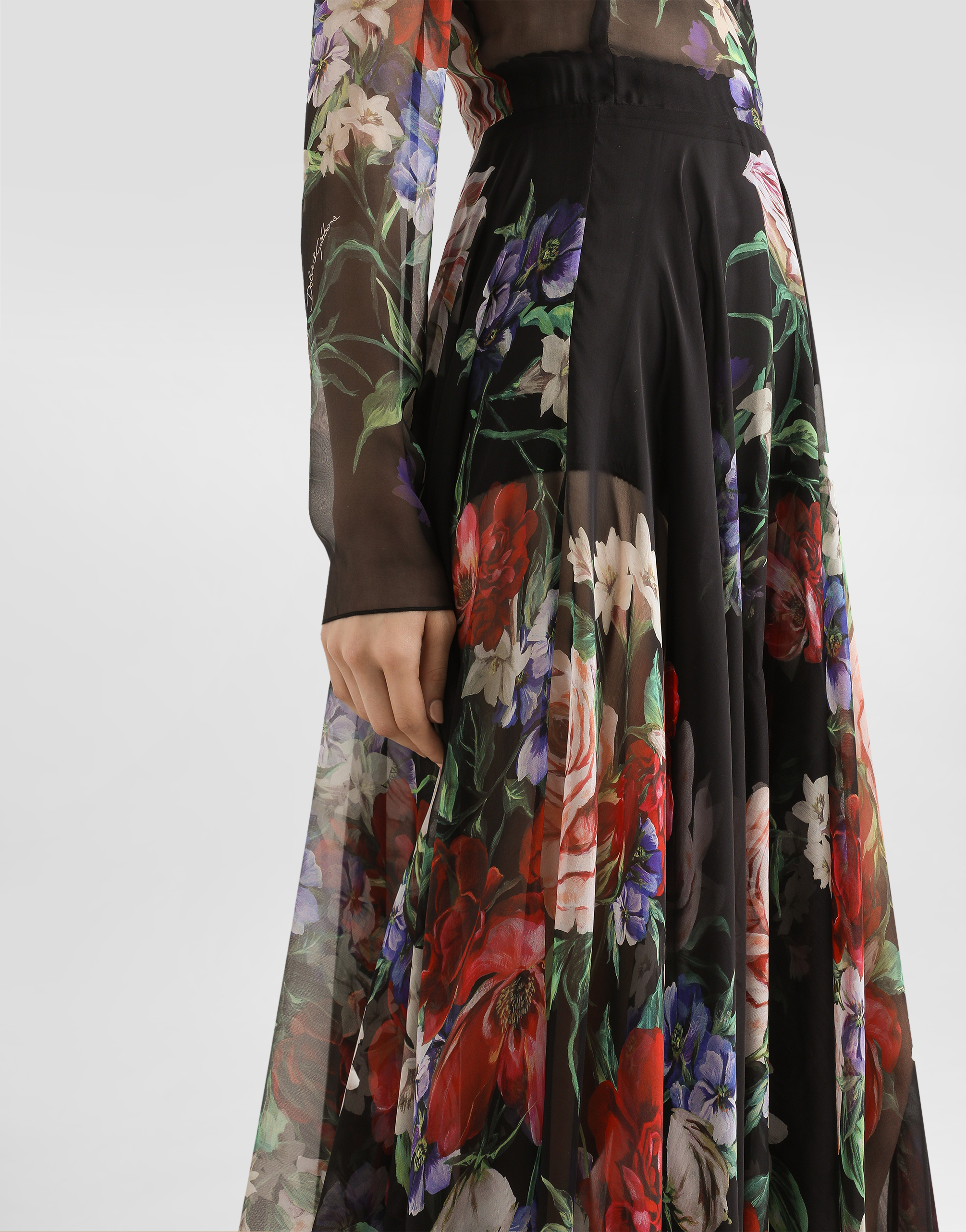 Dolce & Gabbana Floral-print Chiffon Calf-length Dress With Circle Skirt In Print