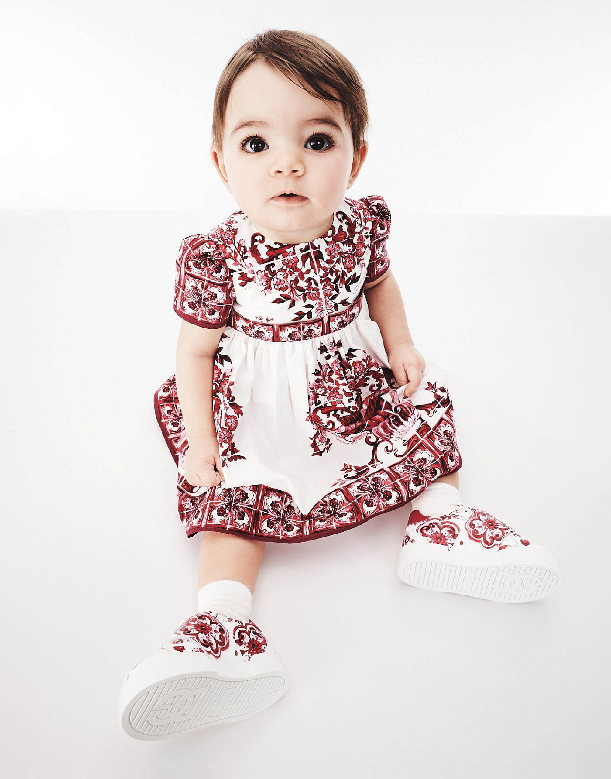 DOLCE & GABBANA SHORT-SLEEVED MAJOLICA-PRINT POPLIN DRESS