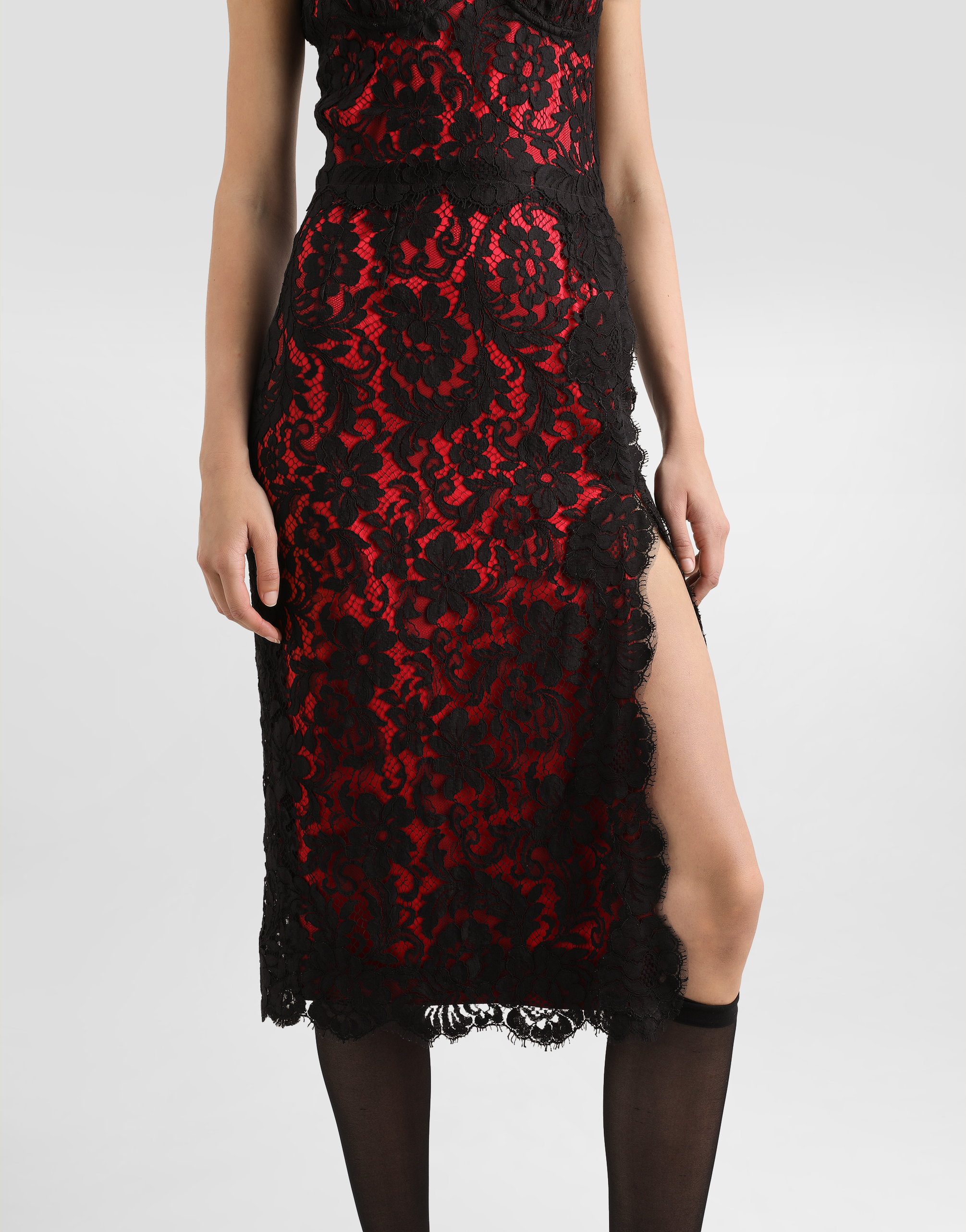Dolce & Gabbana Lace Midi Slip Dress In Black
