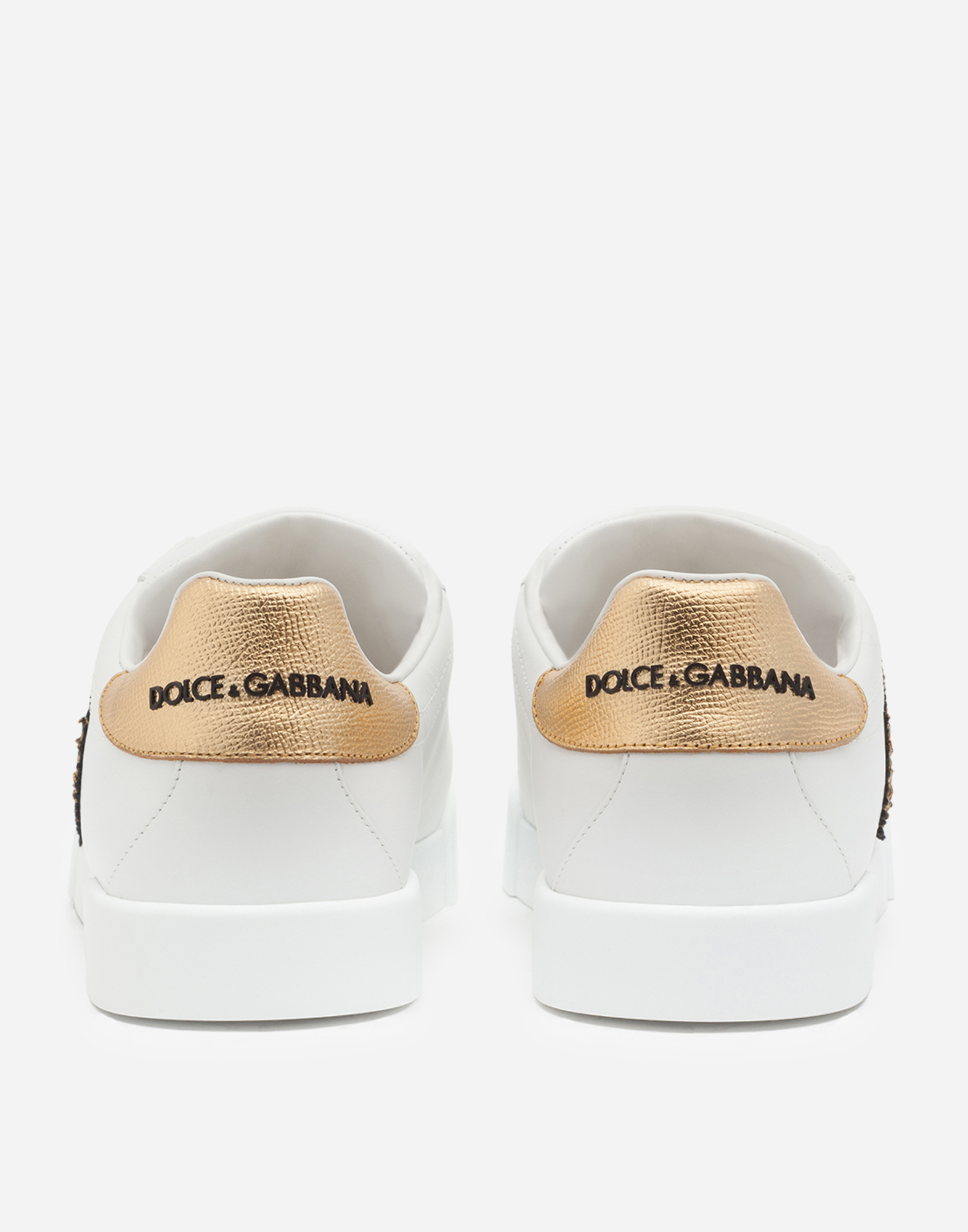 Calfskin nappa Portofino sneakers with crown patch in White/Gold
